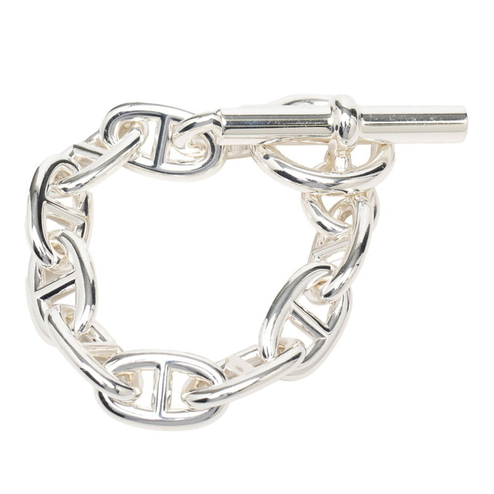 Silver Charm Bracelet 925 by Hermes: Silver Charm Bracelet 925 by Hermes Silver Charm Bracelet 925 by Hermes, featuring a delicate charm design in sterling silver. The bracelet measures 14.5cm and shows signs of gentle use, with minor