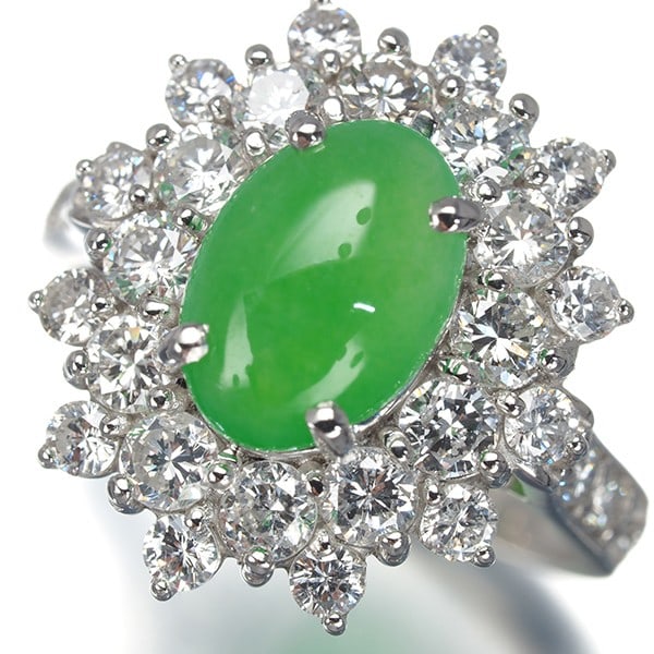 Jade 2.022Ct Diamond1.70 Classic Ring 950 Platinum: Jade 2.022Ct Diamond1.70 Classic Ring 950 Platinum 950 platinum metal purity and classic design make this jade 2.022ct diamond ring stand out, featuring a natural jade main stone surrounded by