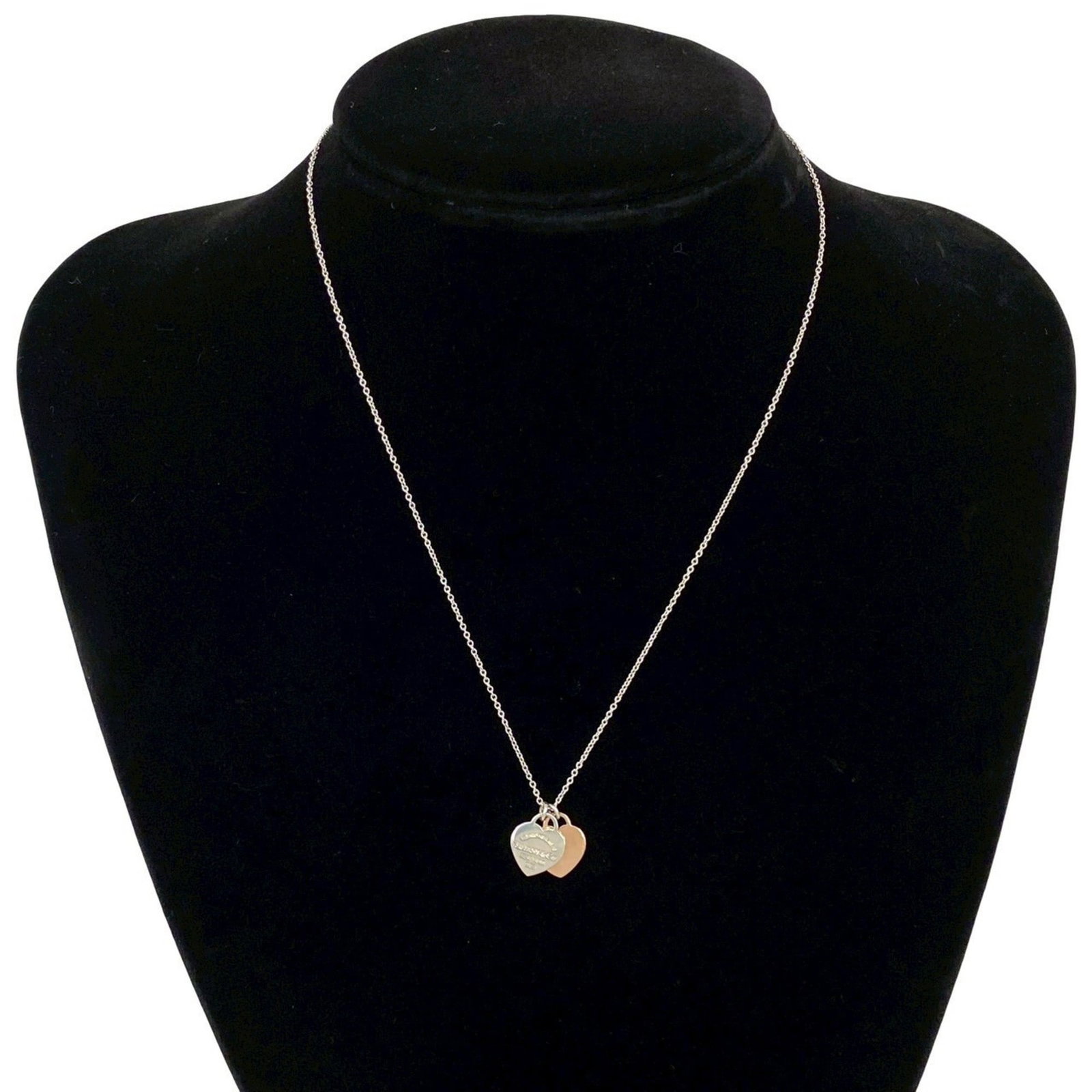Sterling Silver 925 Metal Tiffany Return Double Heart Necklace Choker Pendant 97439 (1 of 4)