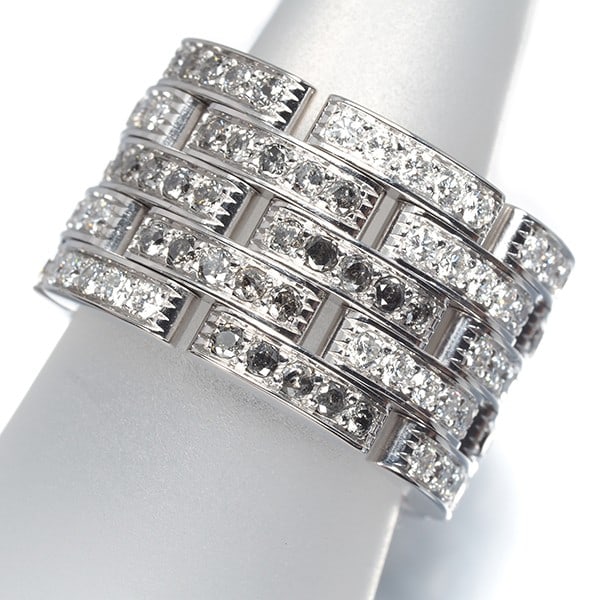 Cartier Ring Black & Clear Diamond Maillon Panthere Sauvage 5-Row 18K Wg: Cartier Ring Black & Clear Diamond Maillon Panthere Sauvage 5-Row 18K Wg Cartier's Maillon Panthere Sauvage ring boasts a striking design with five rows of 18k white gold, adorned with a natural black