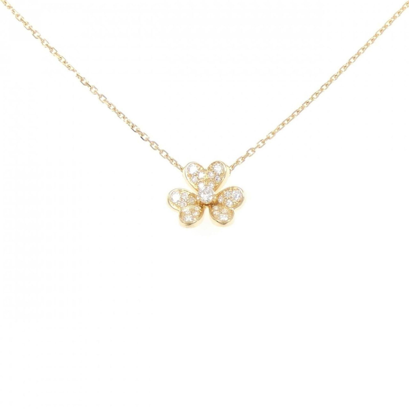 Arpels Frivole Van Cleef Mini Necklace: Arpels Frivole Van Cleef Mini Necklace Yellow gold (18K) Arpels Frivole Van Cleef & Arpels mini necklace features a diamond pendant weighing 3.5g, set in a pendant measuring 10.4mm x 11.3mm with a wid