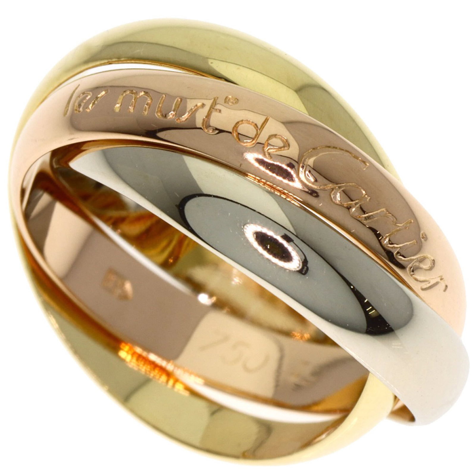 Cartier Pink 18k White 18k Yellow Gold Ring Band: Cartier Pink 18k White 18k Yellow Gold Ring Band Pink Gold (18K) and White Gold (18K) blend in this elegant Cartier ring band, featuring 18k Yellow Gold accents. A few traces of usage are visible,
