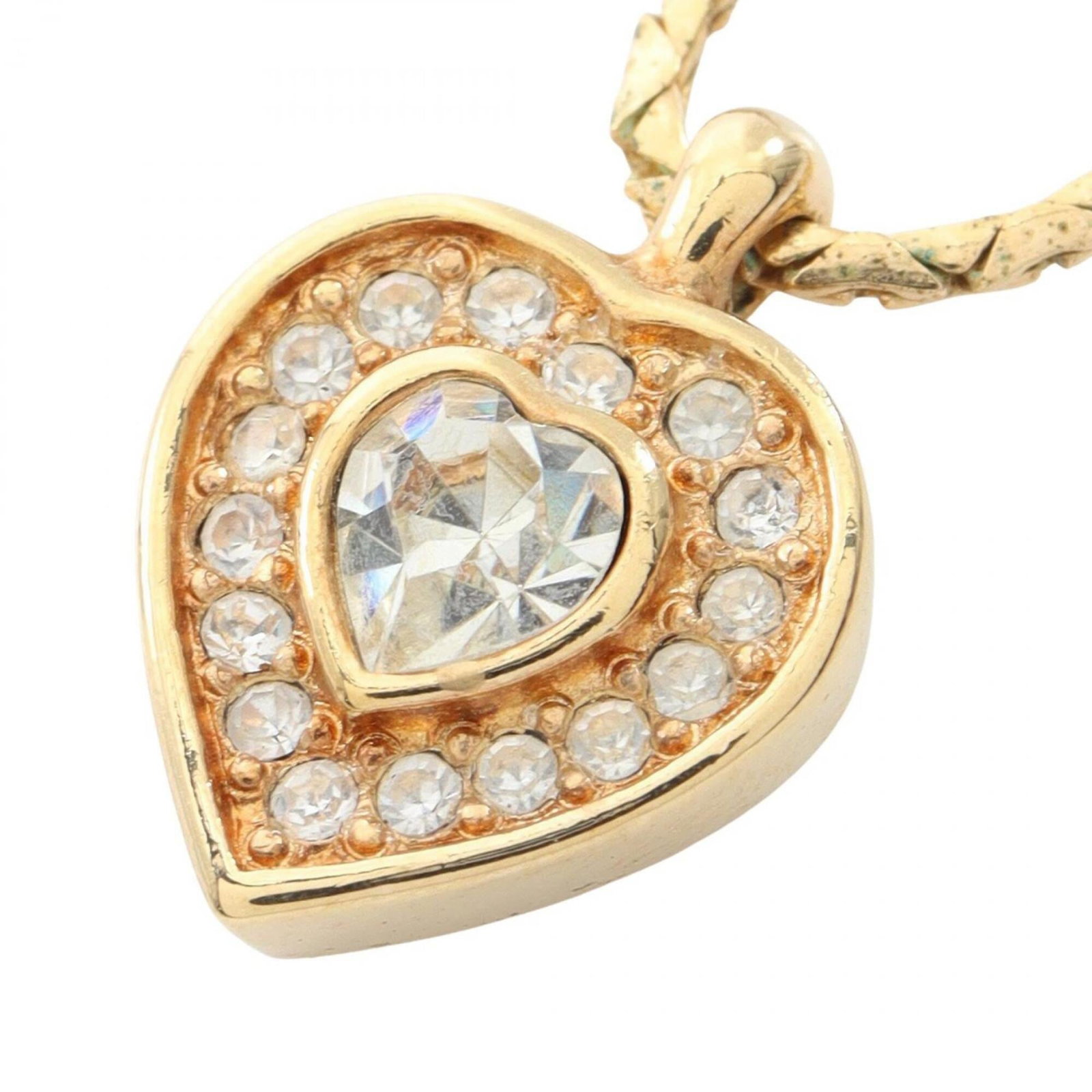 Christian Dior Heartstone Necklace Gold Plated (Gp) Rhinestone Women'S Tone: Christian Dior Heartstone Necklace Gold Plated (Gp) Rhinestone Women'S Tone Gold Plated Christian Dior Heartstone Necklace in Excellent Condition. This beautiful gold plated necklace features a