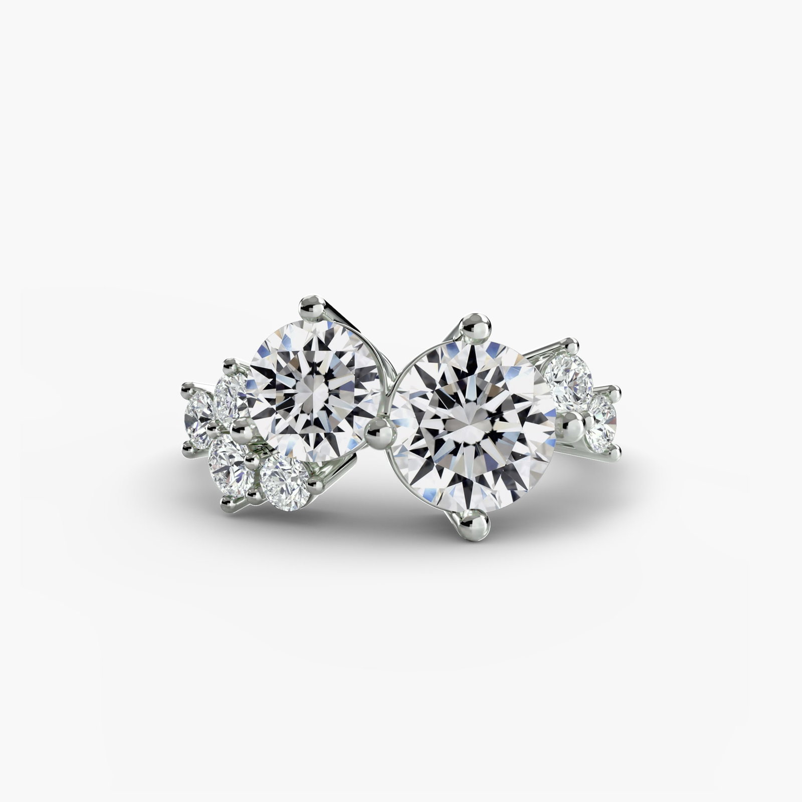Side Stone Round 14Kt White Gold Ring Setting - 2