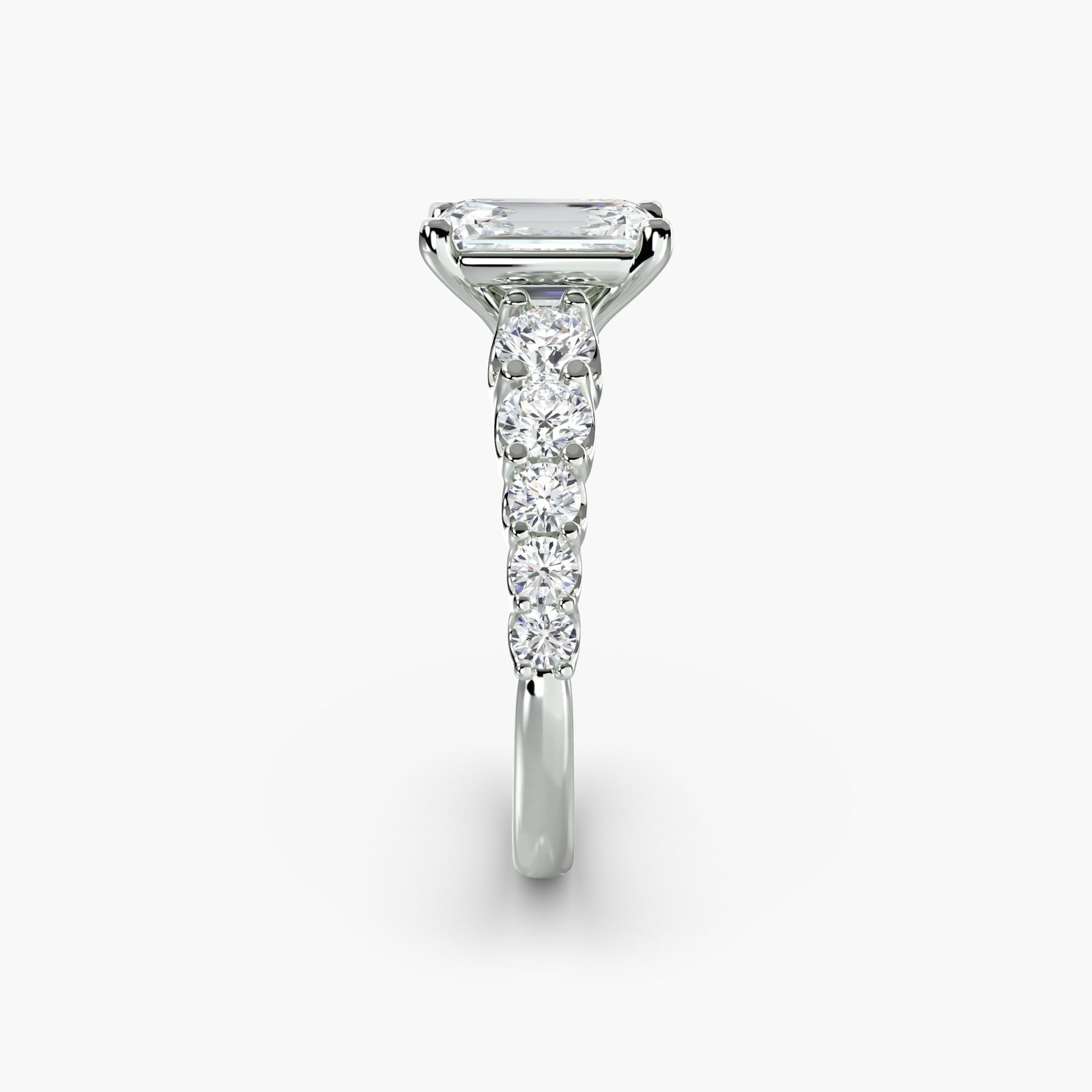 Side Stone Emerald 950 Platinum Ring Setting - 3