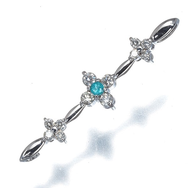 Paraiba Tourmaline 0.03Ct Diamond 0.27Ct Flower 2Way Pendant 18K Wg: Paraiba Tourmaline 0.03Ct Diamond 0.27Ct Flower 2Way Pendant 18K Wg The Paraiba Tourmaline 0.03Ct Diamond 0.27Ct Flower 2Way Pendant 18K White Gold features a stunning combination of natural Paraiba