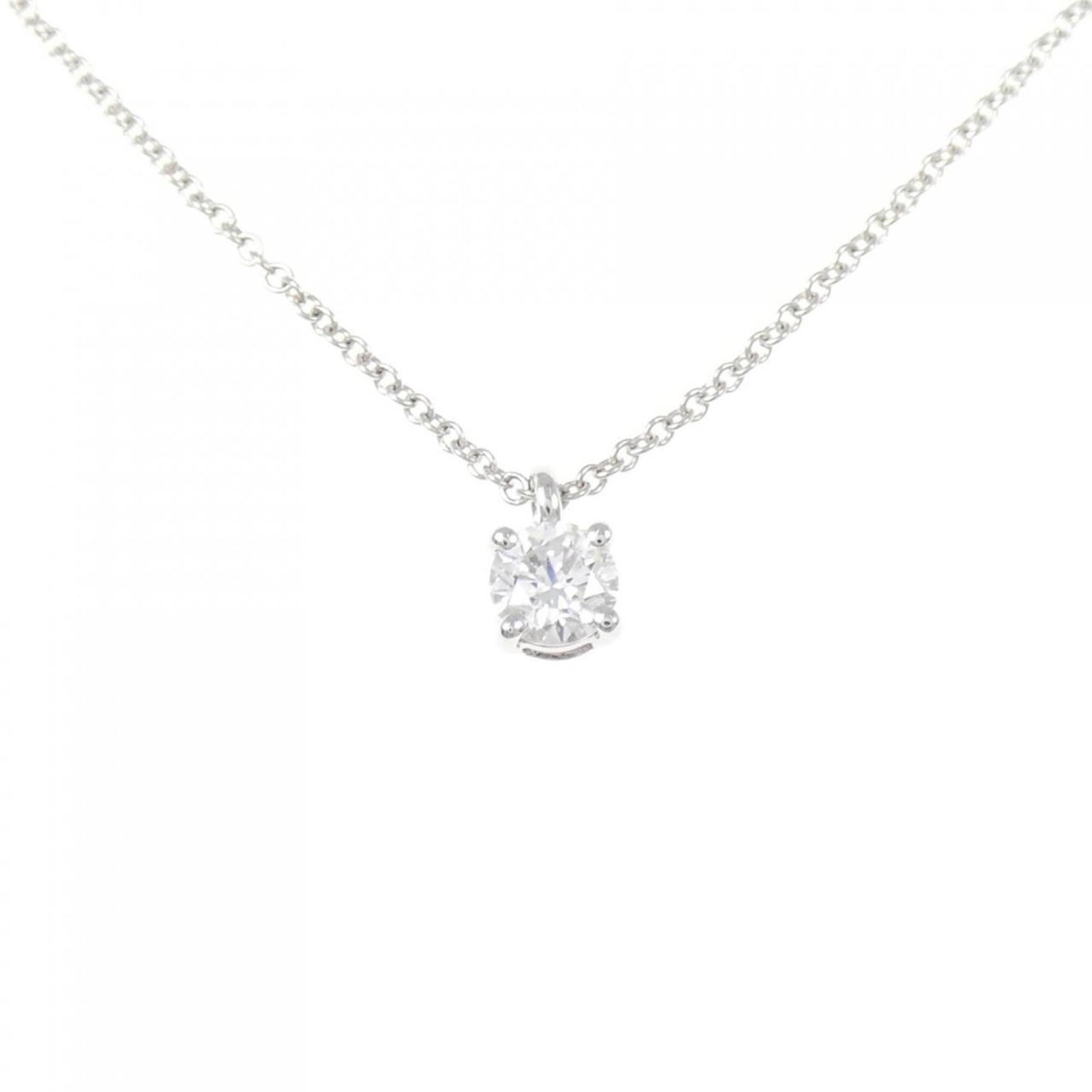 Solitaire Tiffany Necklace: Solitaire Tiffany Necklace Platinum pendant featuring a 6.3mm x 4mm diamond, suspended from a 41 cm / 16.14'' chain. This Tiffany necklace type pendant showcases a classic design with a touch of luxur