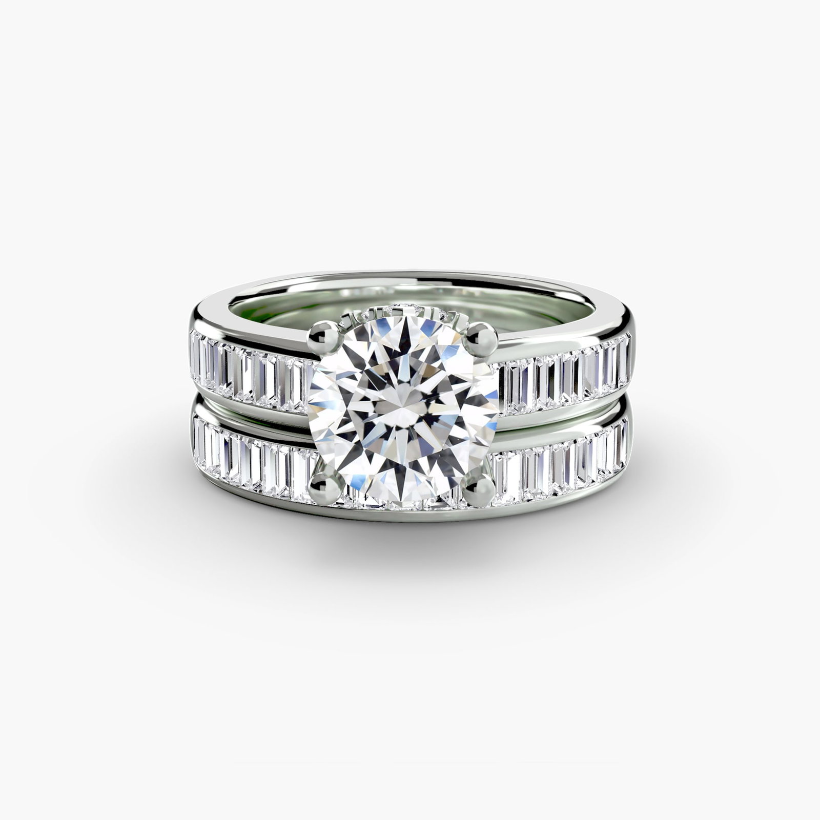 Side Stone Round 18Kt White Gold Ring Setting - 2
