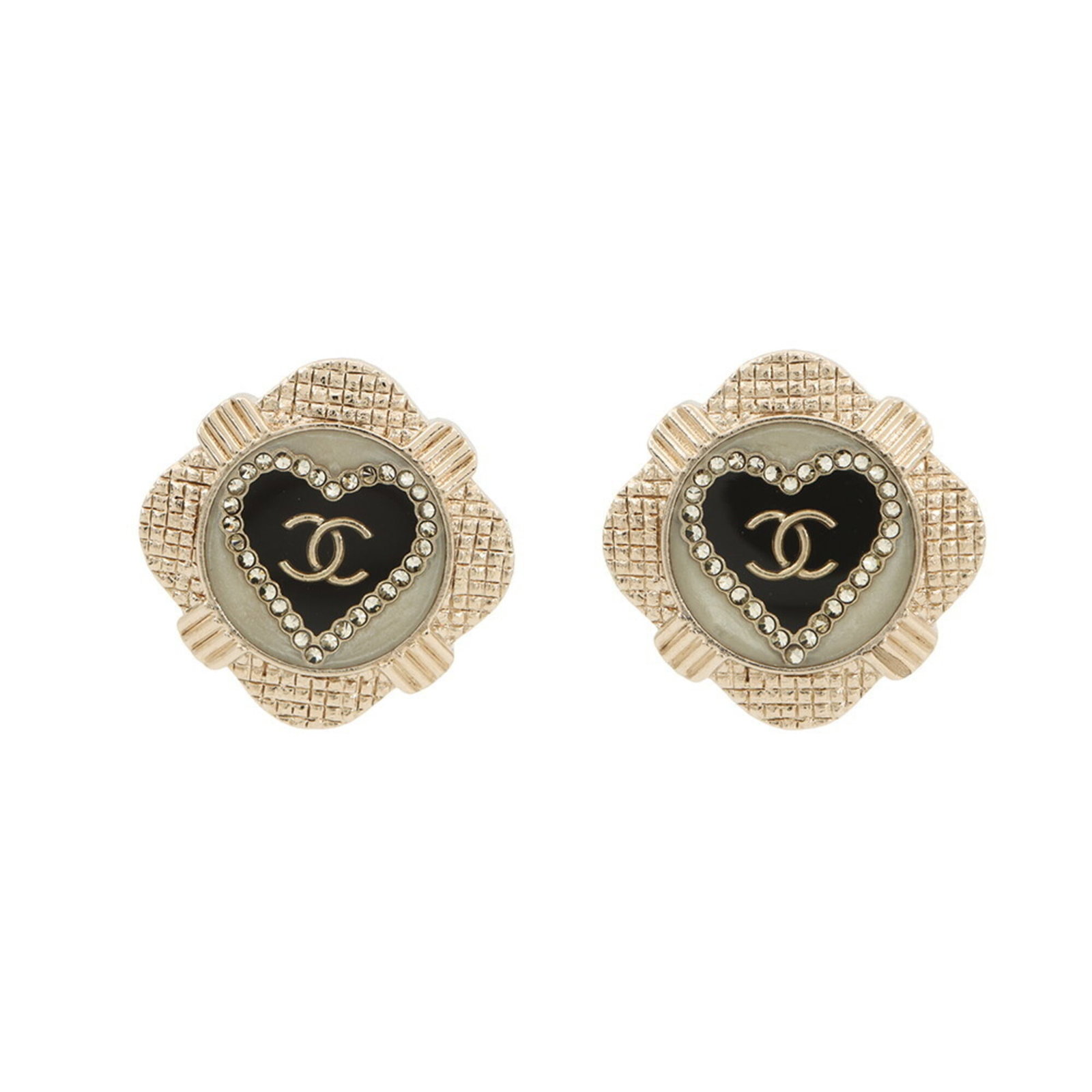 Earrings Metal Stud Chanel Rhinestone: Earrings Metal Stud Chanel Rhinestone Metal stud earrings from the iconic Chanel brand, featuring black rhinestones. The sleek design and high-quality metal construction make these earrings a