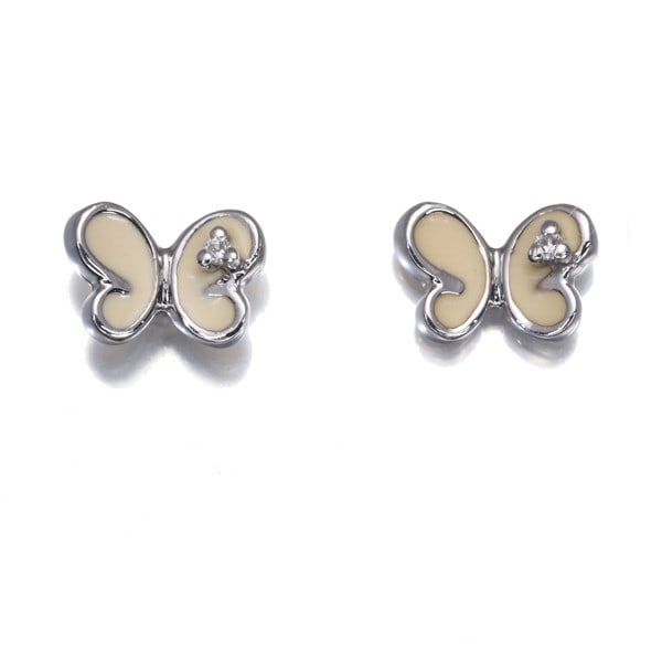 Star Jewelry Earrings Diamond Butterfly 18K 750 White Gold/ Enamel: Star Jewelry Earrings Diamond Butterfly 18K 750 White Gold/ Enamel 18k white gold and enamel create a stunning butterfly design, featuring a natural diamond in stud form. The elegant stud earrings