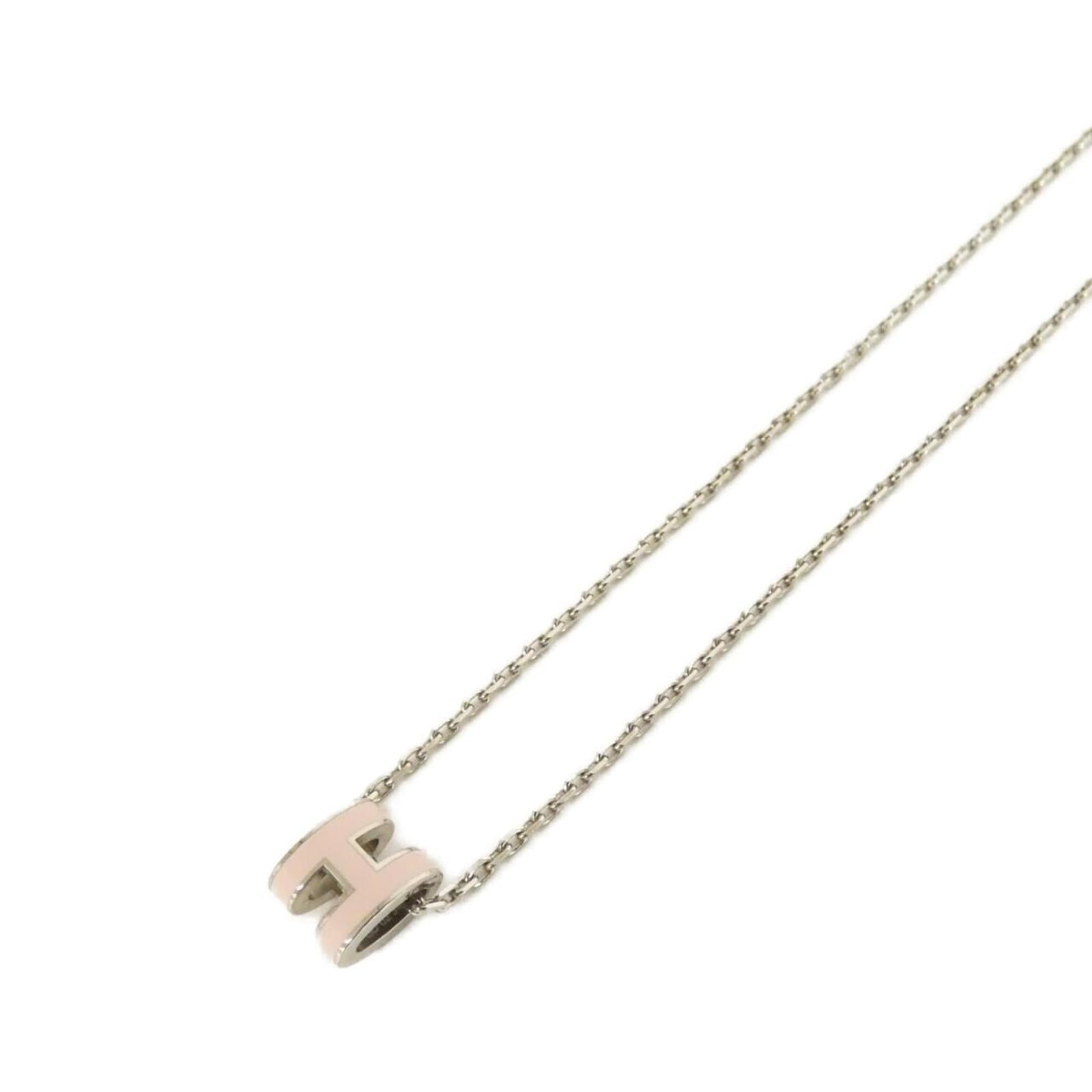Hermes Pop H Mini 147992Fp Necklace: Hermes Pop H Mini 147992Fp Necklace Used Hermes Pop H Mini 147992Fp Necklace in rose dragee and silver, featuring a 9mm x 7mm pendant with a 39cm / 15.35'' adjustable neck circumference, bearing some