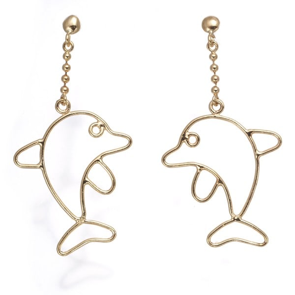 Dolphin earrings in 18k yellow gold: Dolphin earrings in 18k yellow gold 18k yellow gold dolphin earrings, crafted in a simple stud style with no main stone. The delicate design showcases the purity of the metal, making it a subtle yet