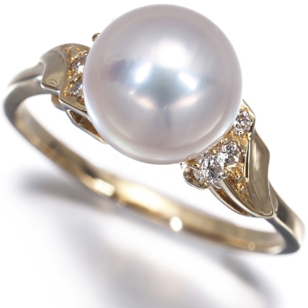Mikimoto Ring Akoya Pearl 8.5Mm Diamond Us5.75-6 18K 750 Yellow Gold: Mikimoto Ring Akoya Pearl 8.5Mm Diamond Us5.75-6 18K 750 Yellow Gold Yellow gold 18K, the ring showcases an impressive Akoya pearl measuring 8.5mm, set in a US size 5.75-6 design. Mikimoto, a
