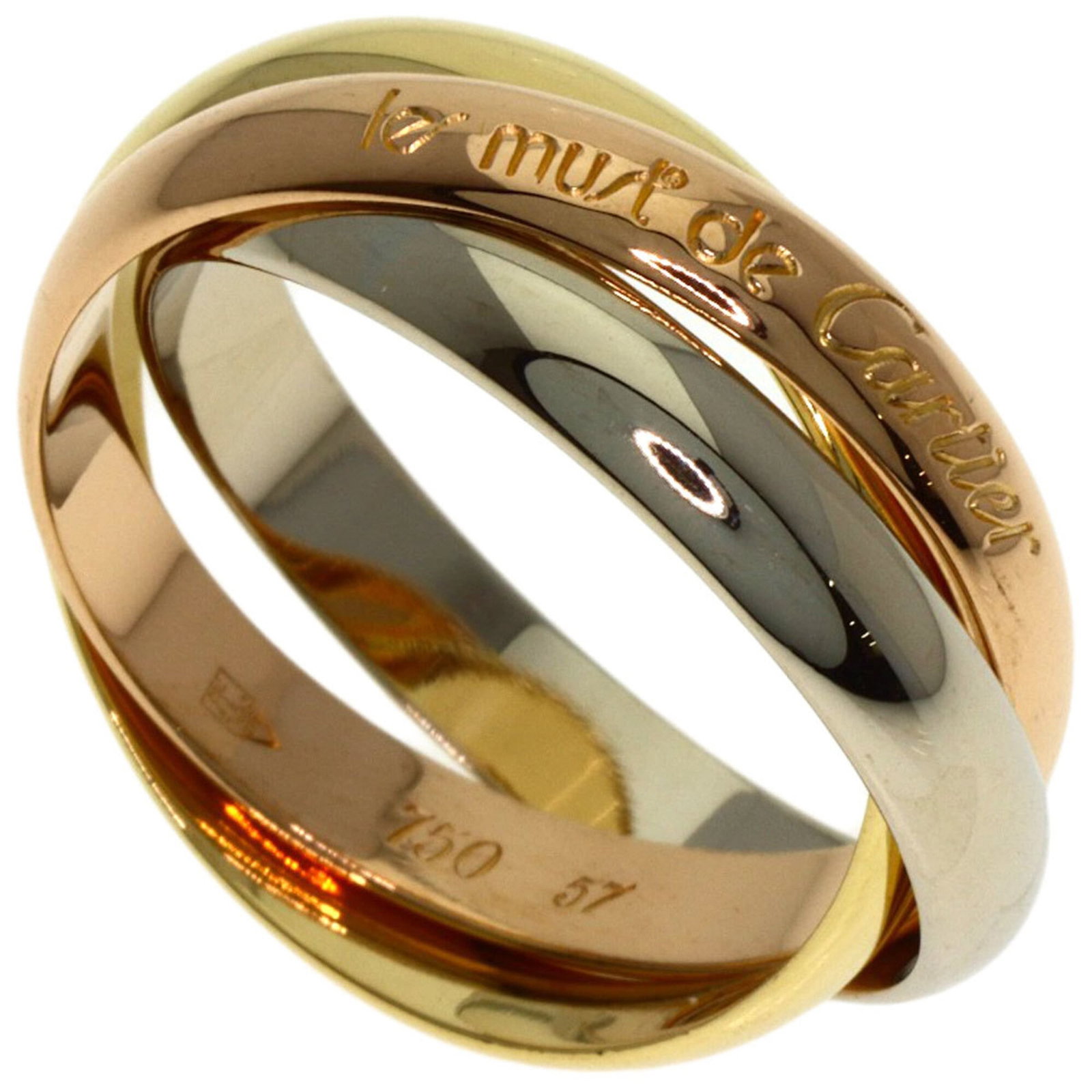 Cartier Pink 18k White 18k Yellow Gold Ring Band: Cartier Pink 18k White 18k Yellow Gold Ring Band Pink gold and white gold come together in this elegant Cartier band ring, set against an 18k yellow gold backdrop. The pink gold measures 3.5mm in