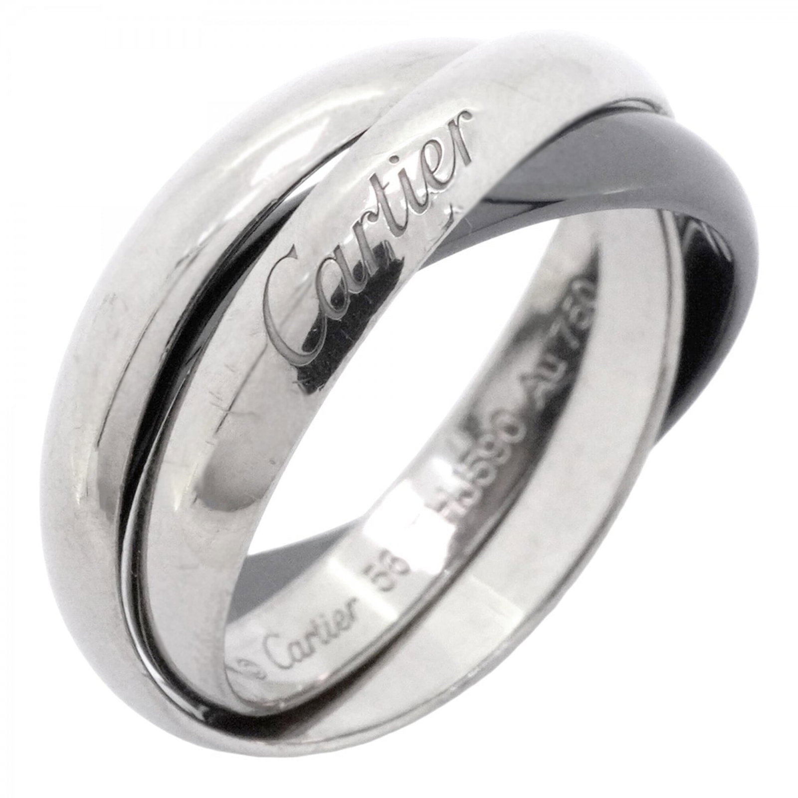 Cartier Ceramic White Gold 18K Band Ring: Cartier Ceramic White Gold 18K Band Ring Cartier Ceramic White Gold 18K Band Ring with Traces of Usage. This used Cartier band ring features ceramic and white gold (18K) construction, a classic