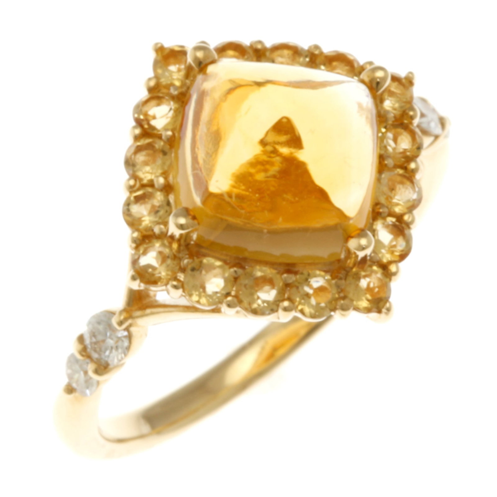 Unbranded Band Ring Yellow Gold (18K): Unbranded Band Ring Yellow Gold (18K) Yellow gold band ring featuring citrine and diamond accents, crafted from high-quality 18K yellow gold. This elegant piece boasts a refined design with subtle spa