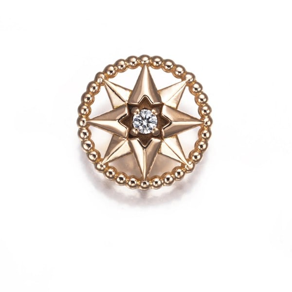 Diamond Rose Earring Des Vents 18K 750 Gold Rose Christian Dior Single: Diamond Rose Earring Des Vents 18K 750 Gold Rose Christian Dior Single Single stud earring featuring a natural diamond set in an 18k rose gold setting, characteristic of Christian Dior's Rose des