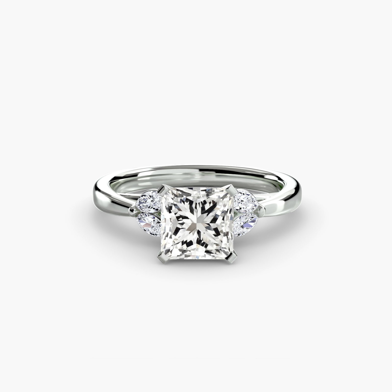 Side Stone Princess 950 Platinum Ring Setting - 2