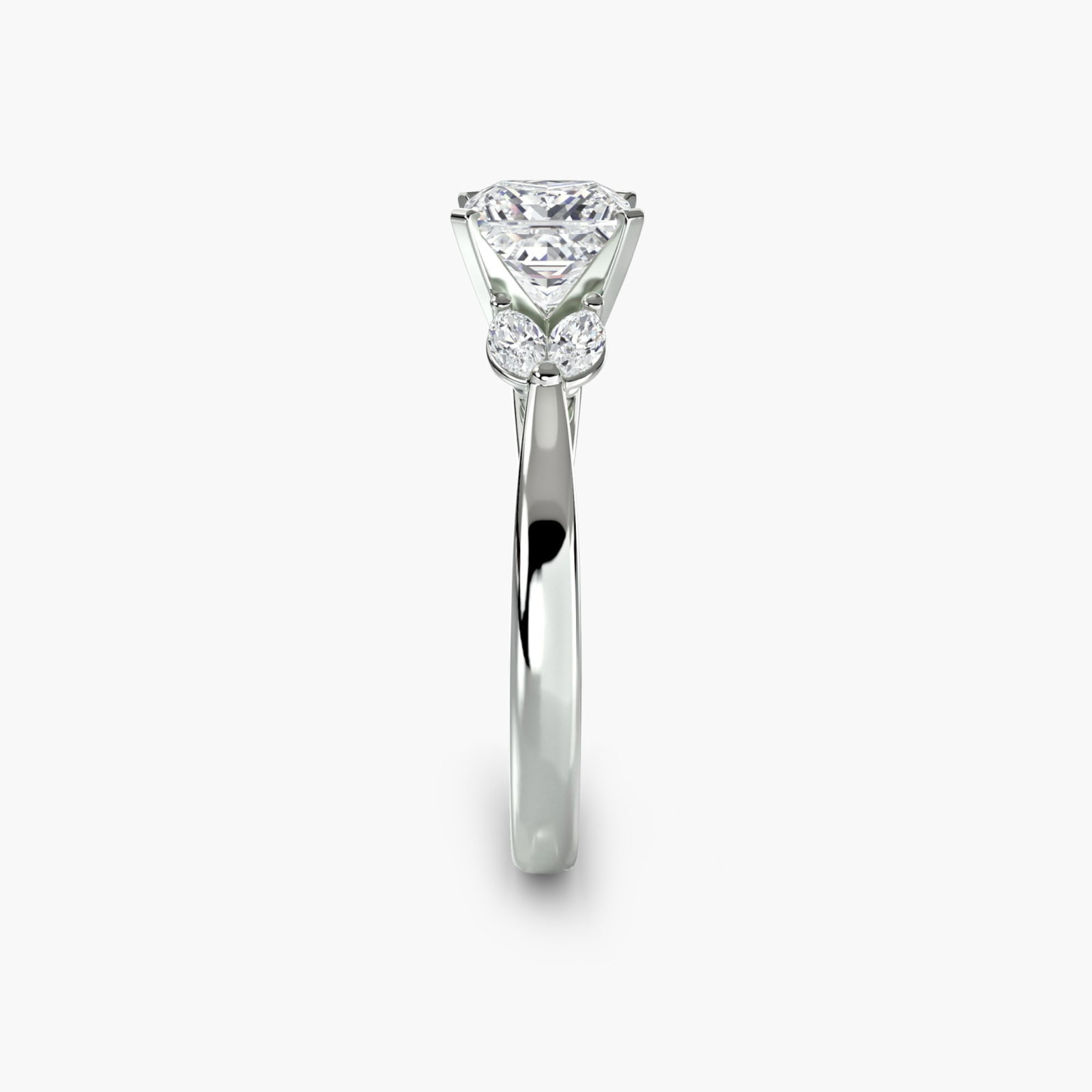 Side Stone Princess 950 Platinum Ring Setting - 3