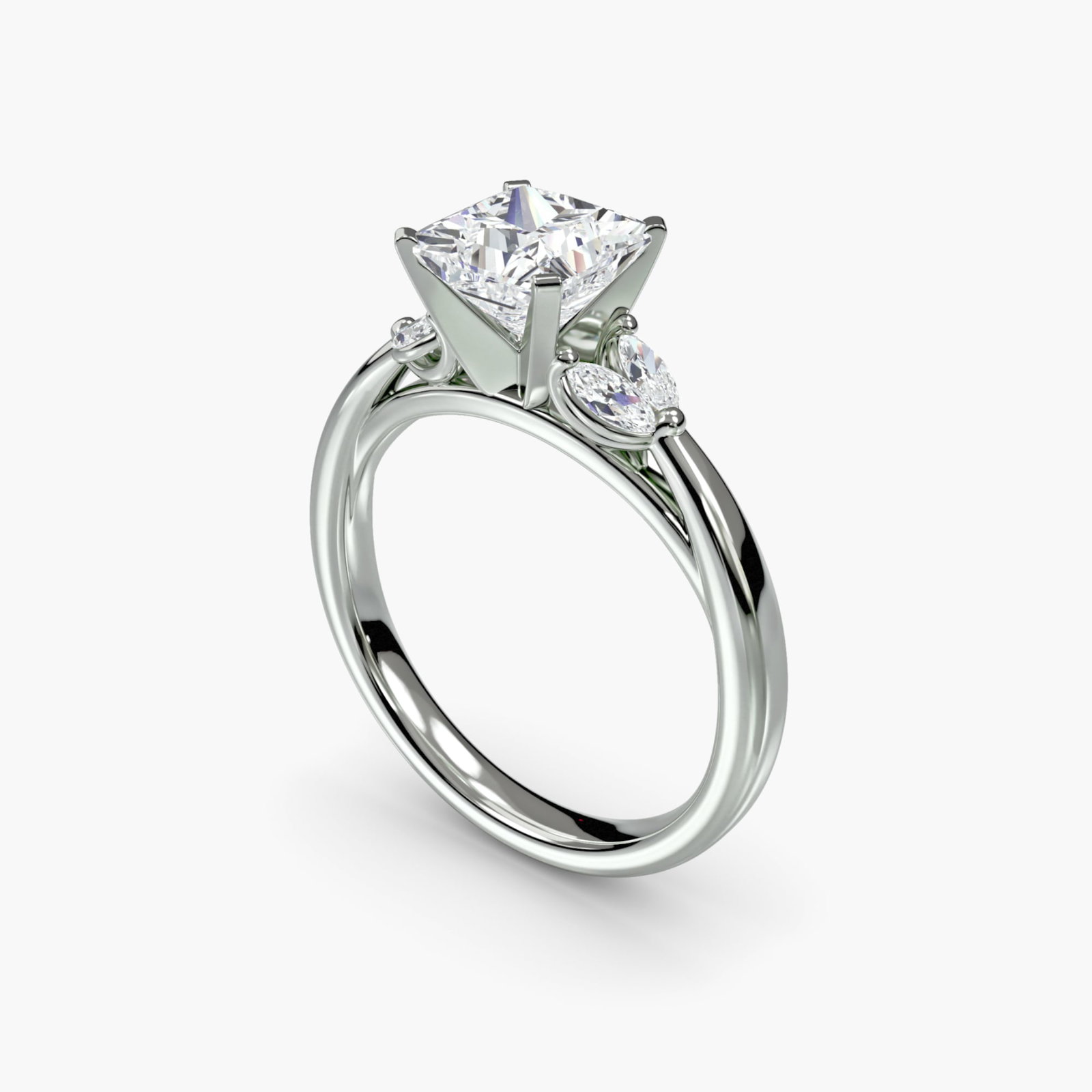Side Stone Princess 950 Platinum Ring Setting - 5