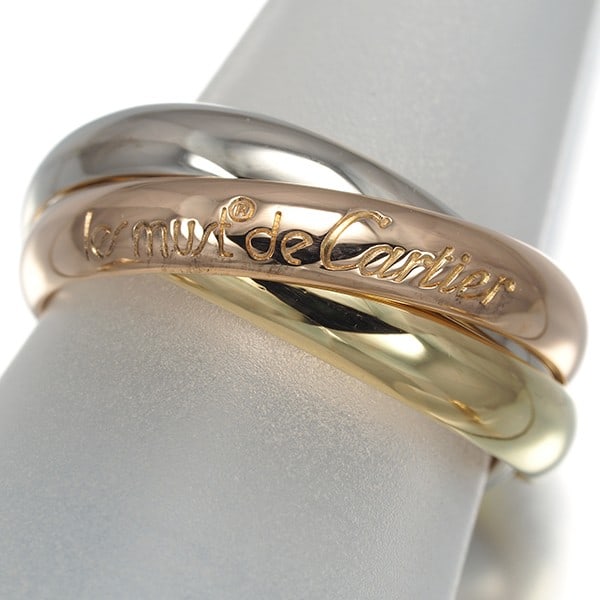 Cartier Ring Classic Yellow Gold Rose White 3Color 18K Eu54: Cartier Ring Classic Yellow Gold Rose White 3Color 18K Eu54 Cartier's Classic Trinity Ring boasts a striking multi-tone gold design, combining the elegance of yellow and rose gold with white accents.