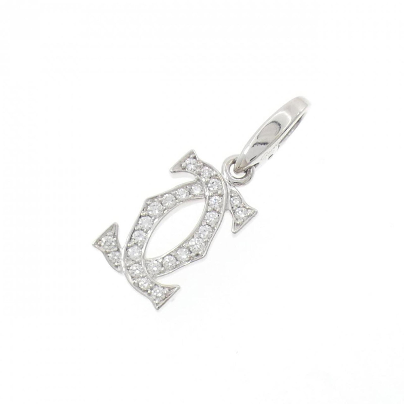Cartier 2C Pendant: Cartier 2C Pendant Cartier 2C Pendant - A timeless piece from the iconic French luxury brand, featuring a striking white gold (18K) pendant adorned with a diamond. The elegant design measures 25mm x 9