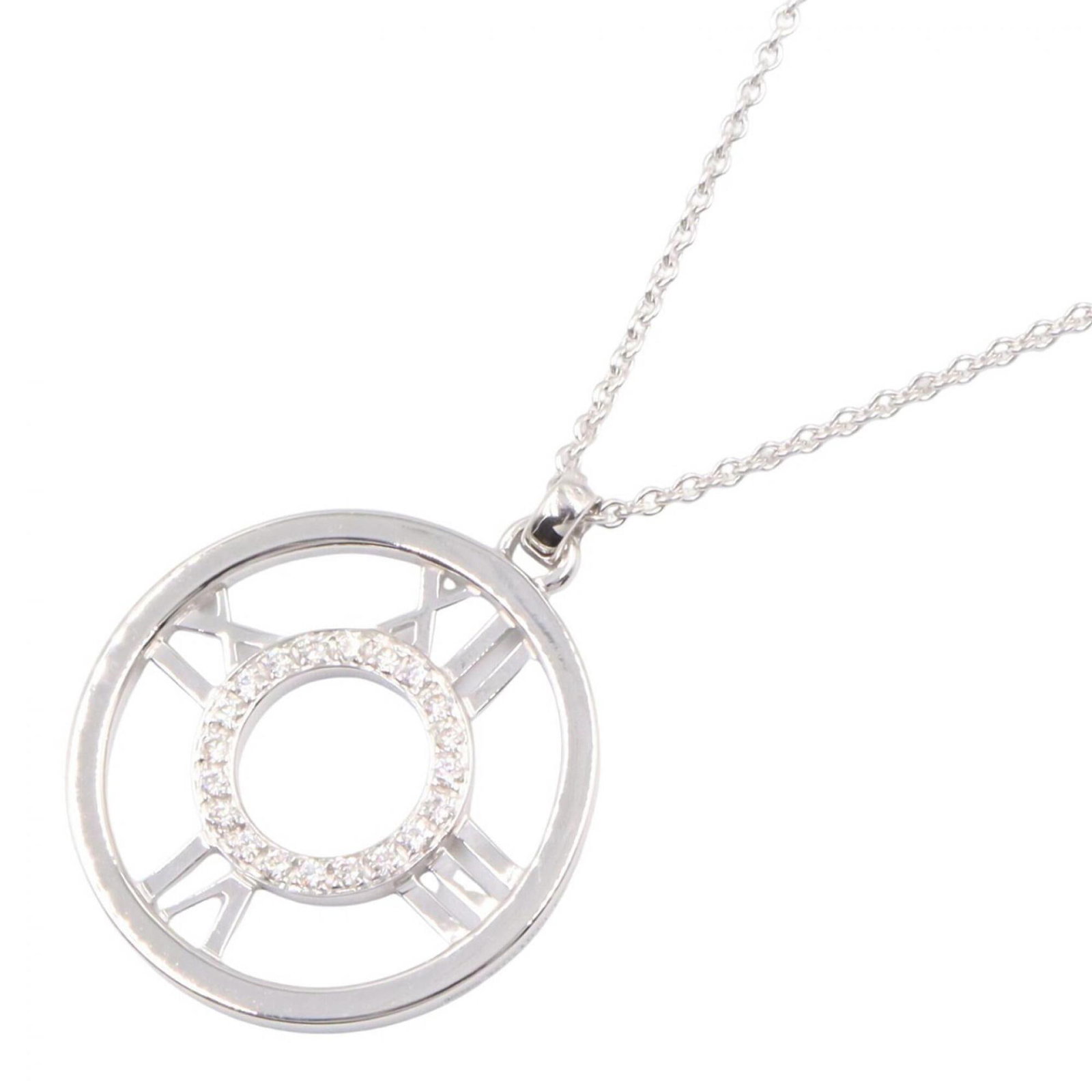 Tiffany & Co. Atlas Diamond Necklace 18K White Gold (18Kwg) Diamond Women'S Silver Tone Clear Tone: Tiffany & Co. Atlas Diamond Necklace 18K White Gold (18Kwg) Diamond Women'S Silver Tone Clear Tone Tiffany & Co. Atlas Diamond Necklace in 18K White Gold features a stunning clear diamond pendant set 