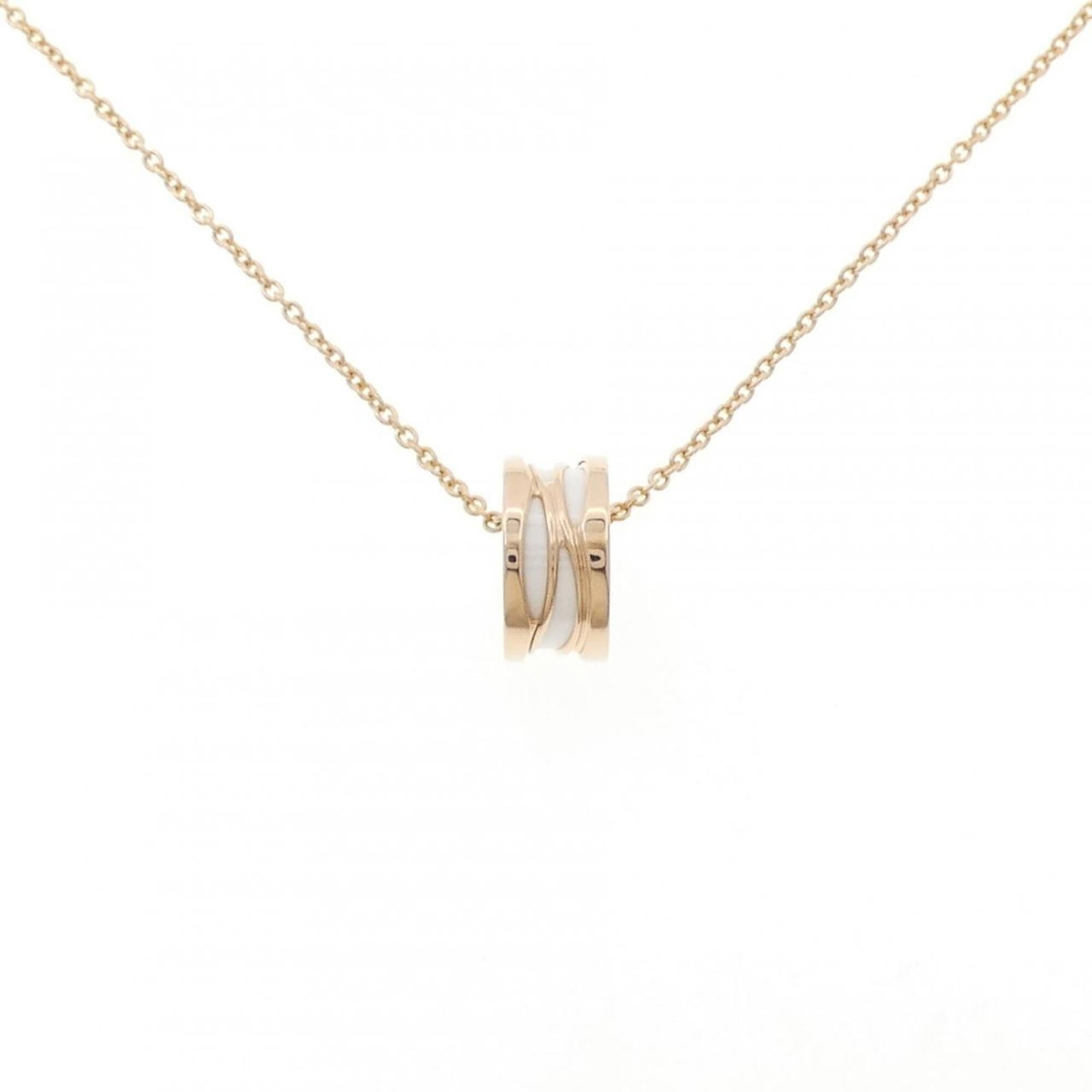 Bvlgari B.Zero1 Design Legend Necklace: Bvlgari B.Zero1 Design Legend Necklace Bvlgari B.Zero1 Design Legend Necklace features a stunning ceramic and pink gold (18K) pendant, measuring 7.7mm x 15.3mm, suspended from a adjustable chain with 