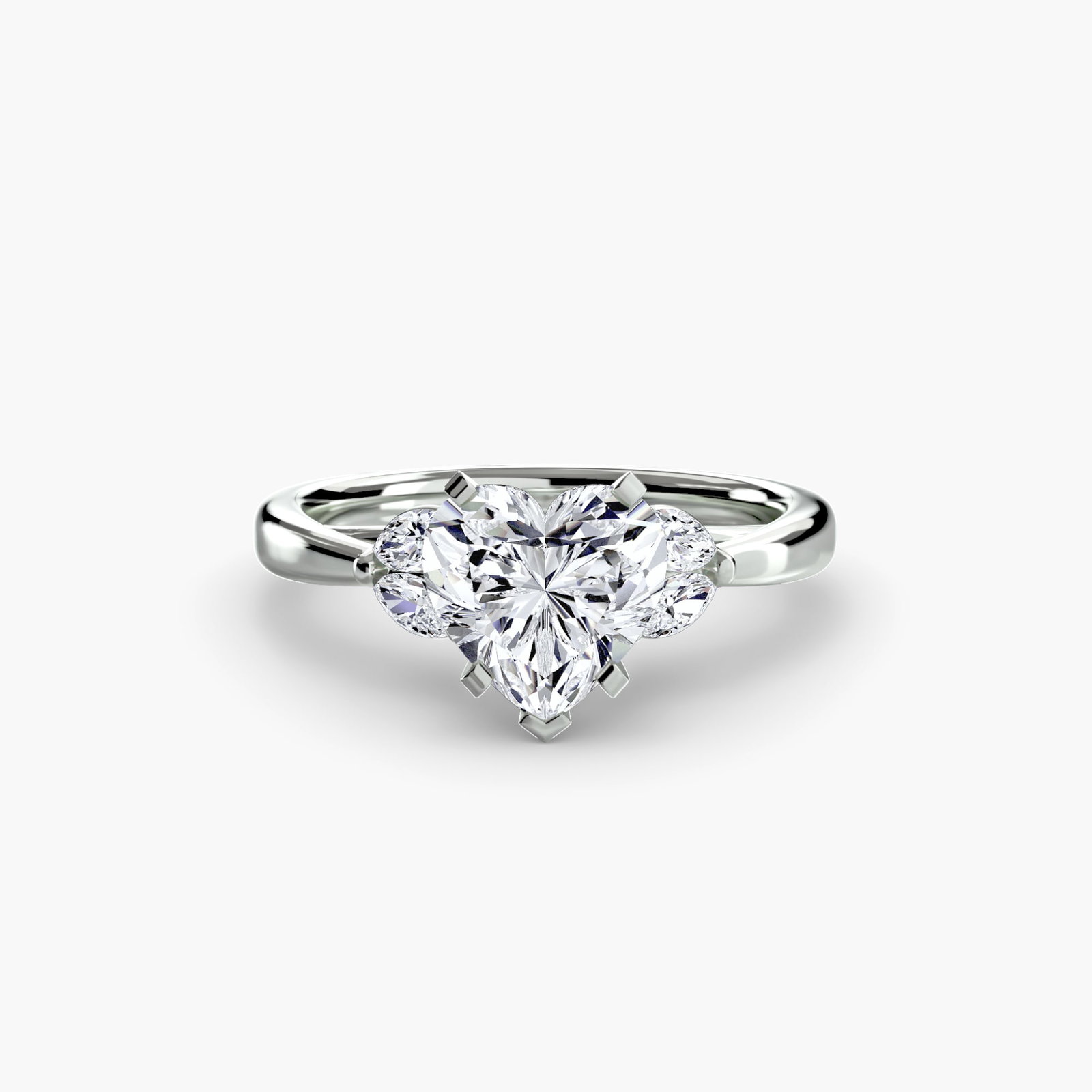 Side Stone Heart 950 Platinum Ring Setting - 2
