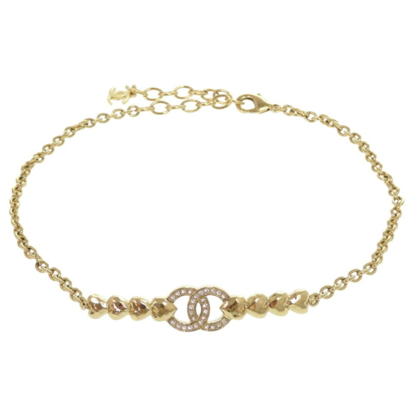 Metal Rhinestone Gold Coco Chanel Choker Like New Aba259 Mark: Metal Rhinestone Gold Coco Chanel Choker Like New Aba259 Mark Like new, this gold choker necklace features intricate metal and rhinestone details reminiscent of Coco Chanel's iconic designs. The 31-38
