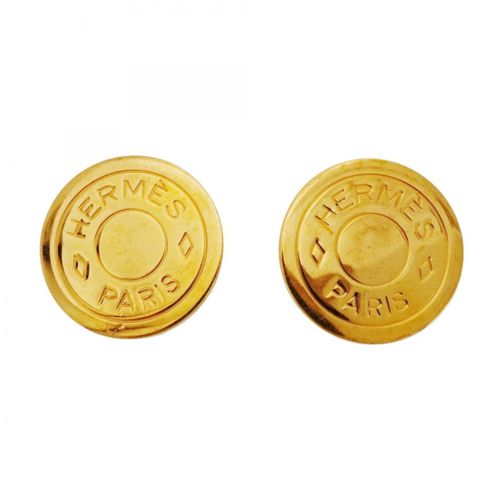 Hermes Clip Earrings Gold Plating: Hermes Clip Earrings Gold Plating Gold Plating Clip Earrings from Hermes, with Traces of Usage and Scratches. Made from Gold Plating Material, these earrings are 20mm x 20mm in size. Used condition wi
