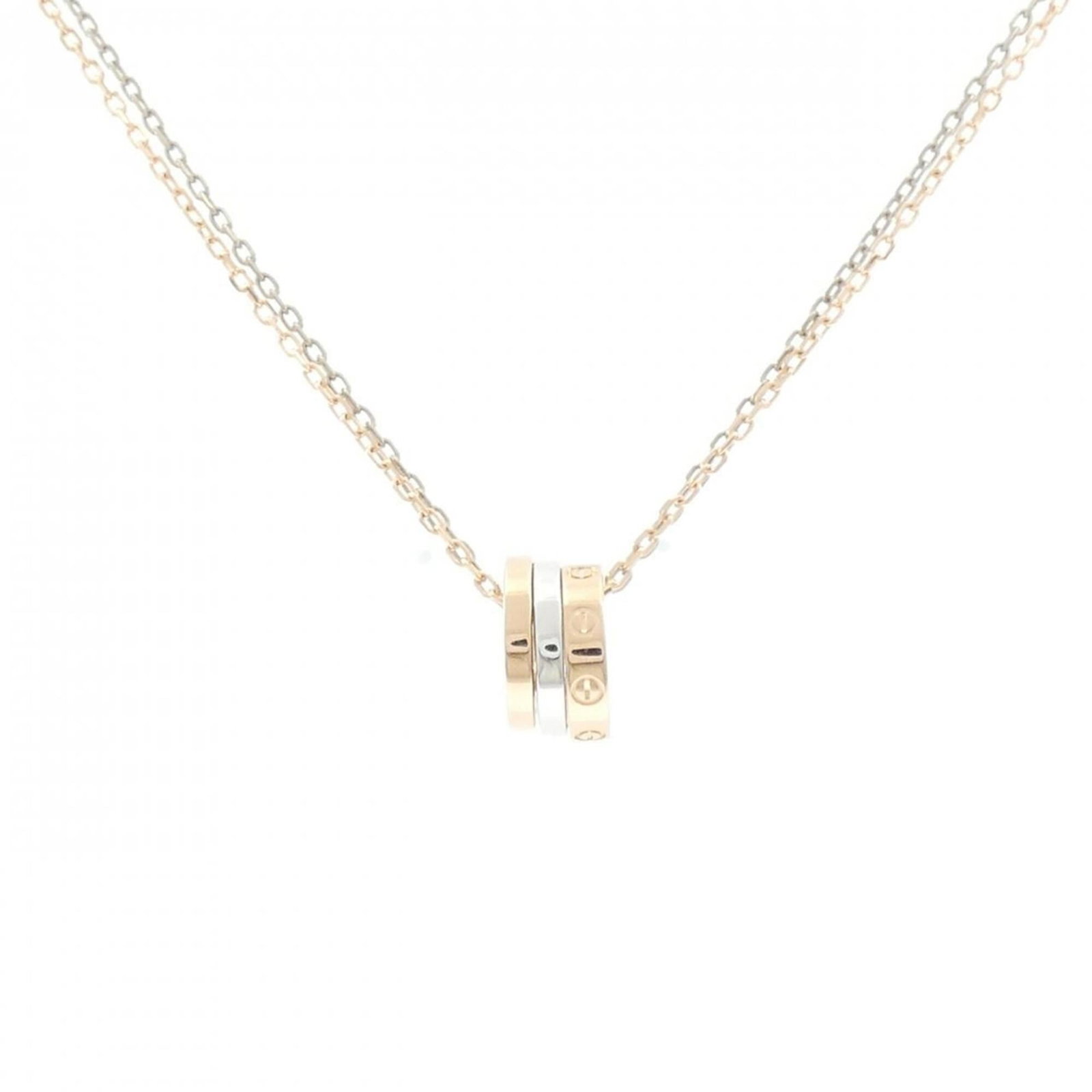 Love necklace from Cartier: Love necklace from Cartier Pink Gold (18K) and White Gold (18K) blend in this elegant Cartier necklace, featuring a beautiful pendant. The necklace's pink gold hue adds a touch of sophistication, whil