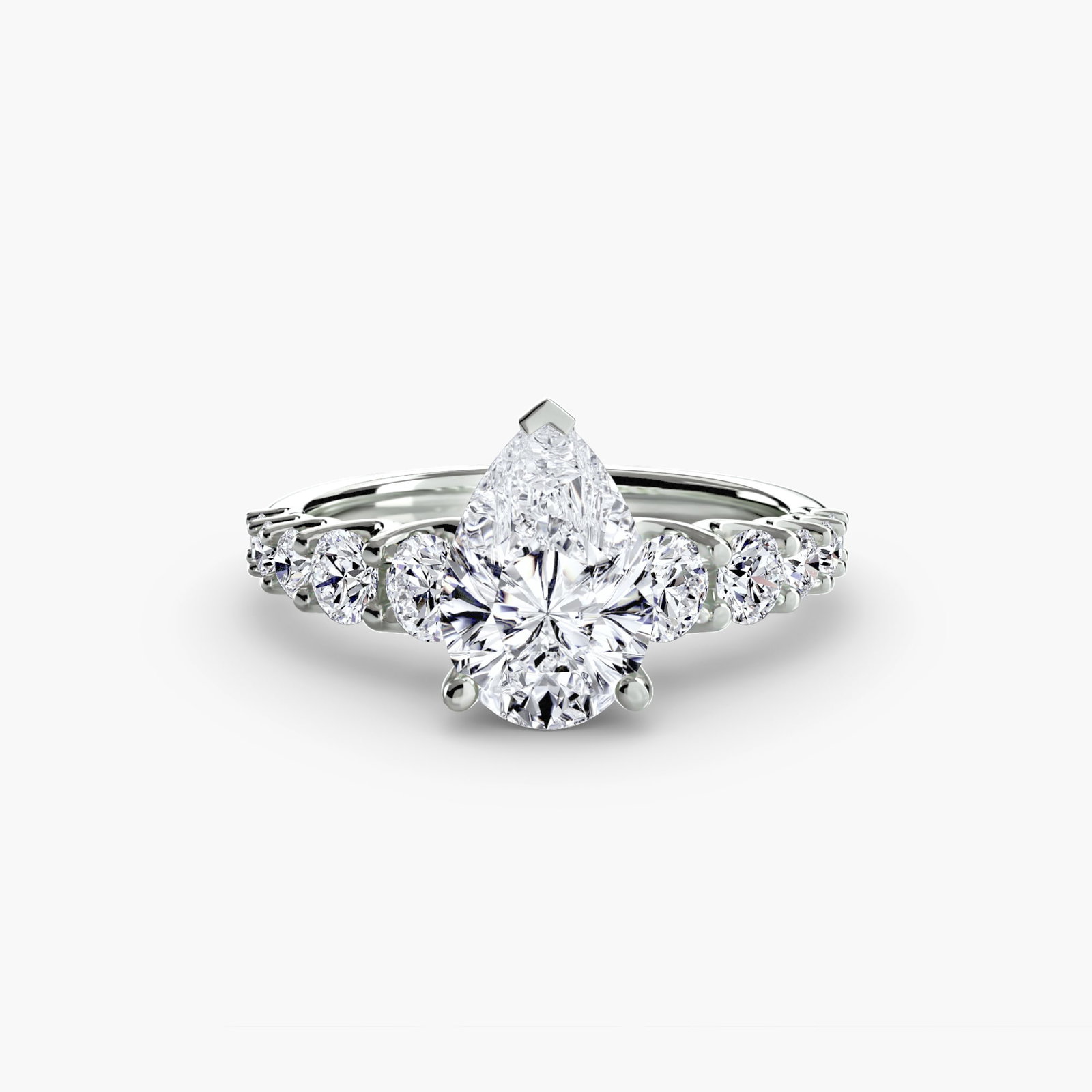 Side Stone Pear 950 Platinum Ring Setting - 2