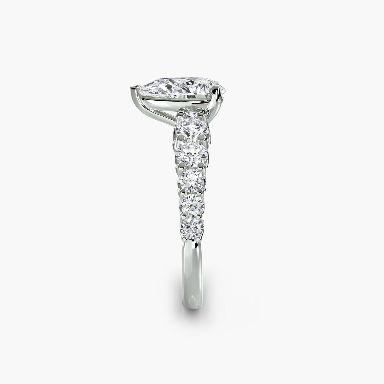 Side Stone Pear 950 Platinum Ring Setting - 3