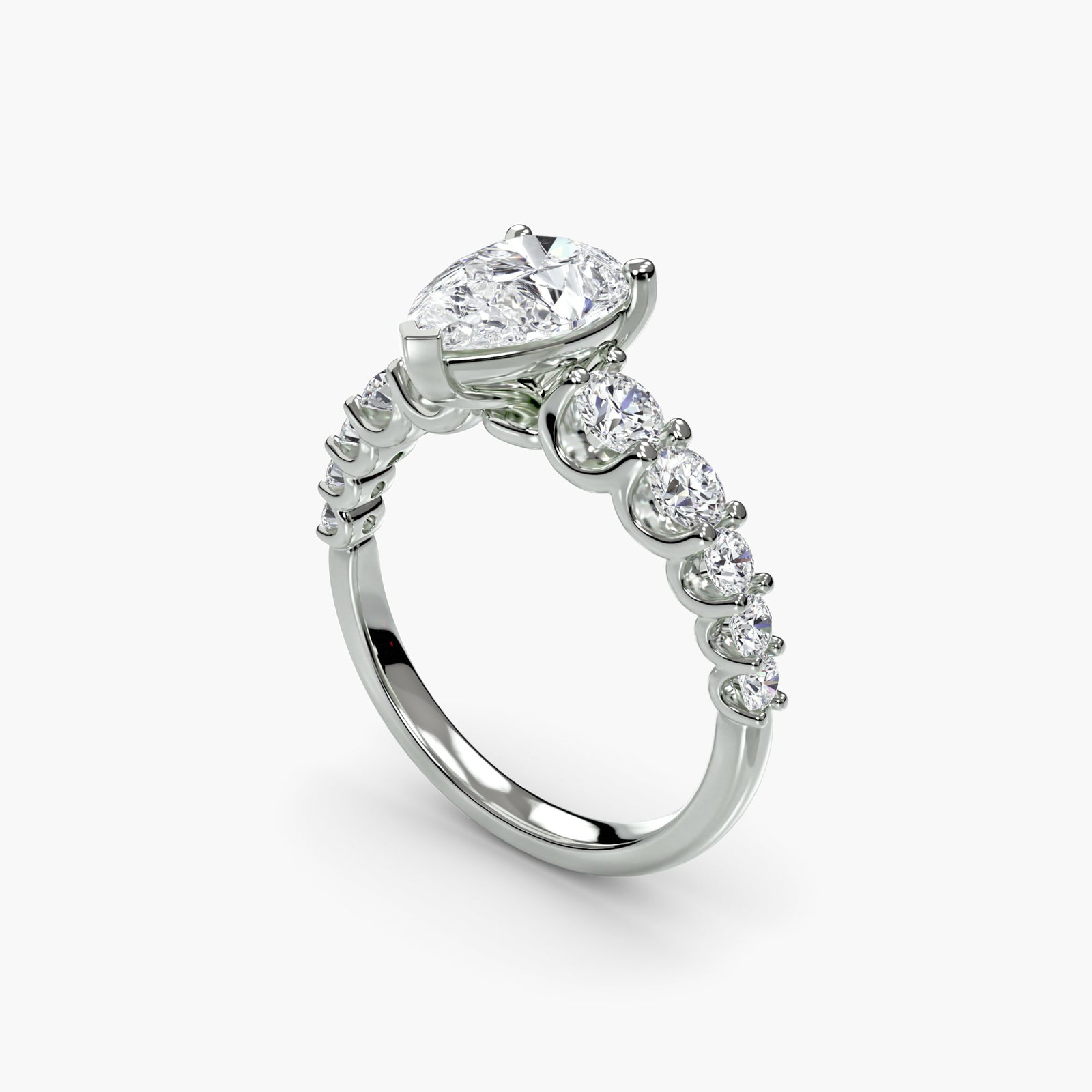 Side Stone Pear 950 Platinum Ring Setting - 5
