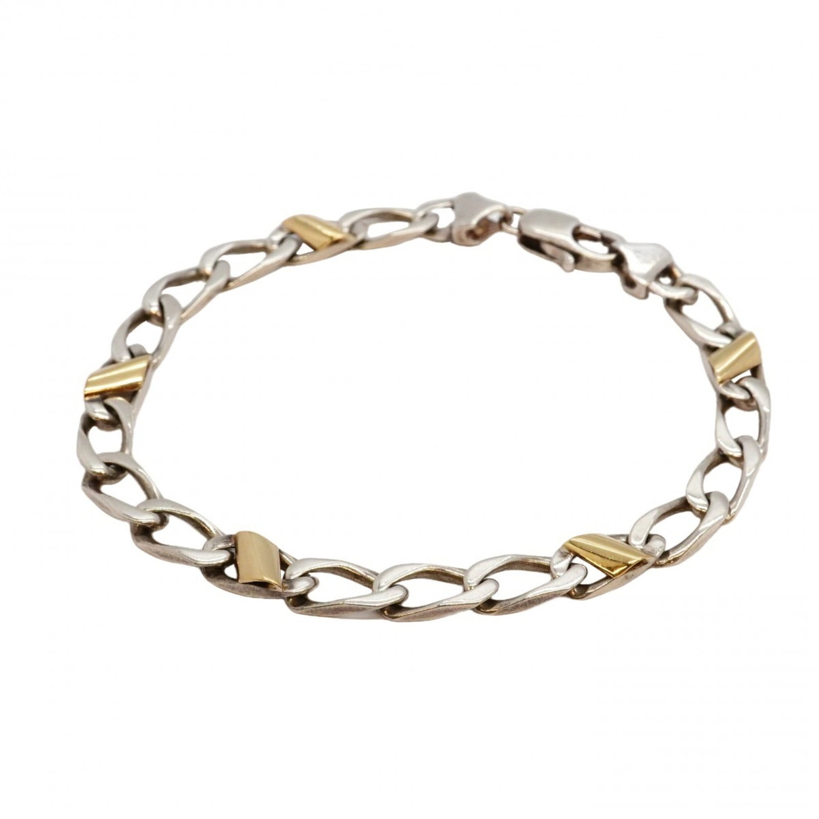 Tiffany Charm Bracelet Silver 925 Yellow Gold (18K): Tiffany Charm Bracelet Silver 925 Yellow Gold (18K) Silver 925 Yellow Gold (18K) Tiffany Charm Bracelet in good condition, featuring a classic design with traces of usage and minor scratches. The brac