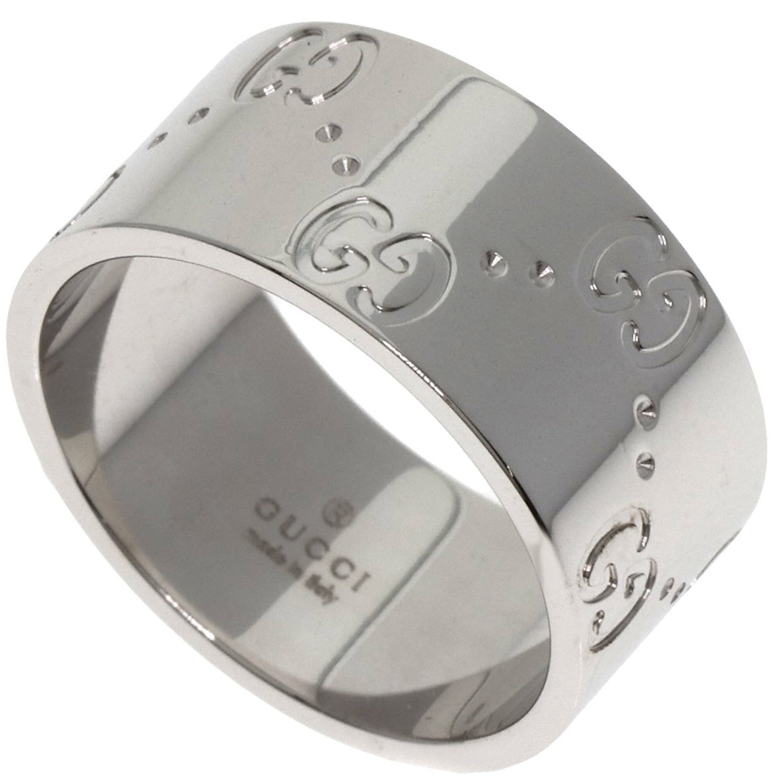 White Gold 18K Band Ring Gucci: White Gold 18K Band Ring Gucci This Gucci white gold 18K band ring features a sleek and sophisticated design, showcasing the luxury brand's signature style. Made from high-quality white gold (18K), it