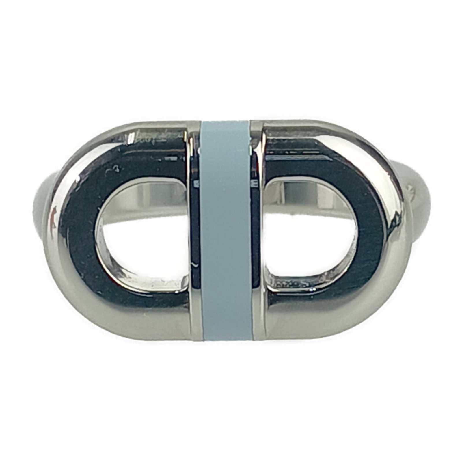 Hermes Lacquer Metal Ring Band Stainless Steel: Hermes Lacquer Metal Ring Band Stainless Steel The Hermes Lacquer Metal Ring Band Stainless Steel features a striking blue and silver design, combining lacquer metal with stainless steel for a unique 