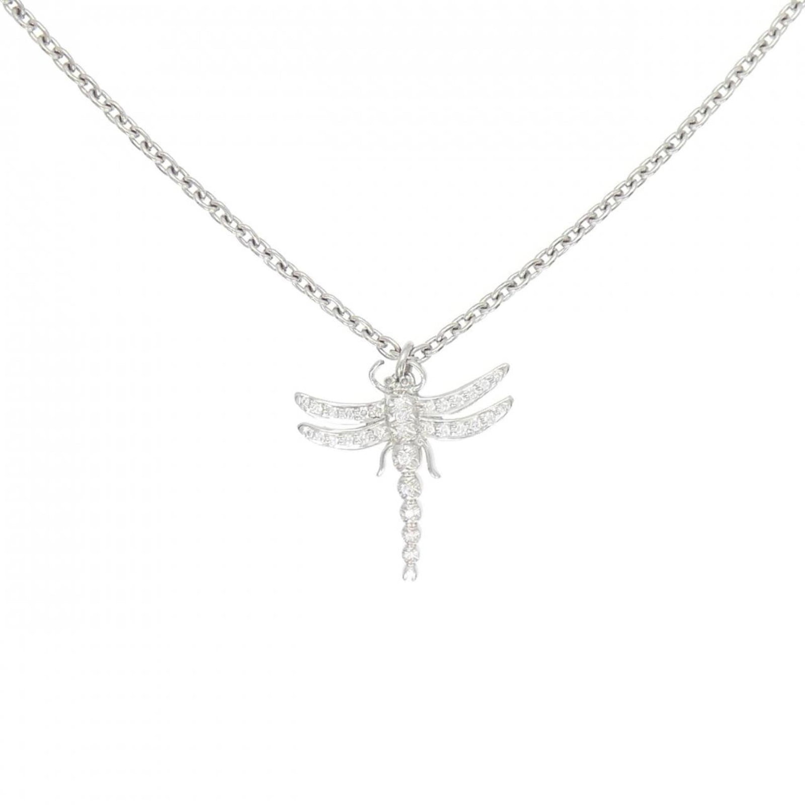 Mini Dragonfly Necklace by Tiffany: Mini Dragonfly Necklace by Tiffany Platinum pendant featuring a diamond, set in a necklace with a 41 cm circumference. The pendant itself measures 22.5mm x 20.3mm and bears a signature. A few traces o
