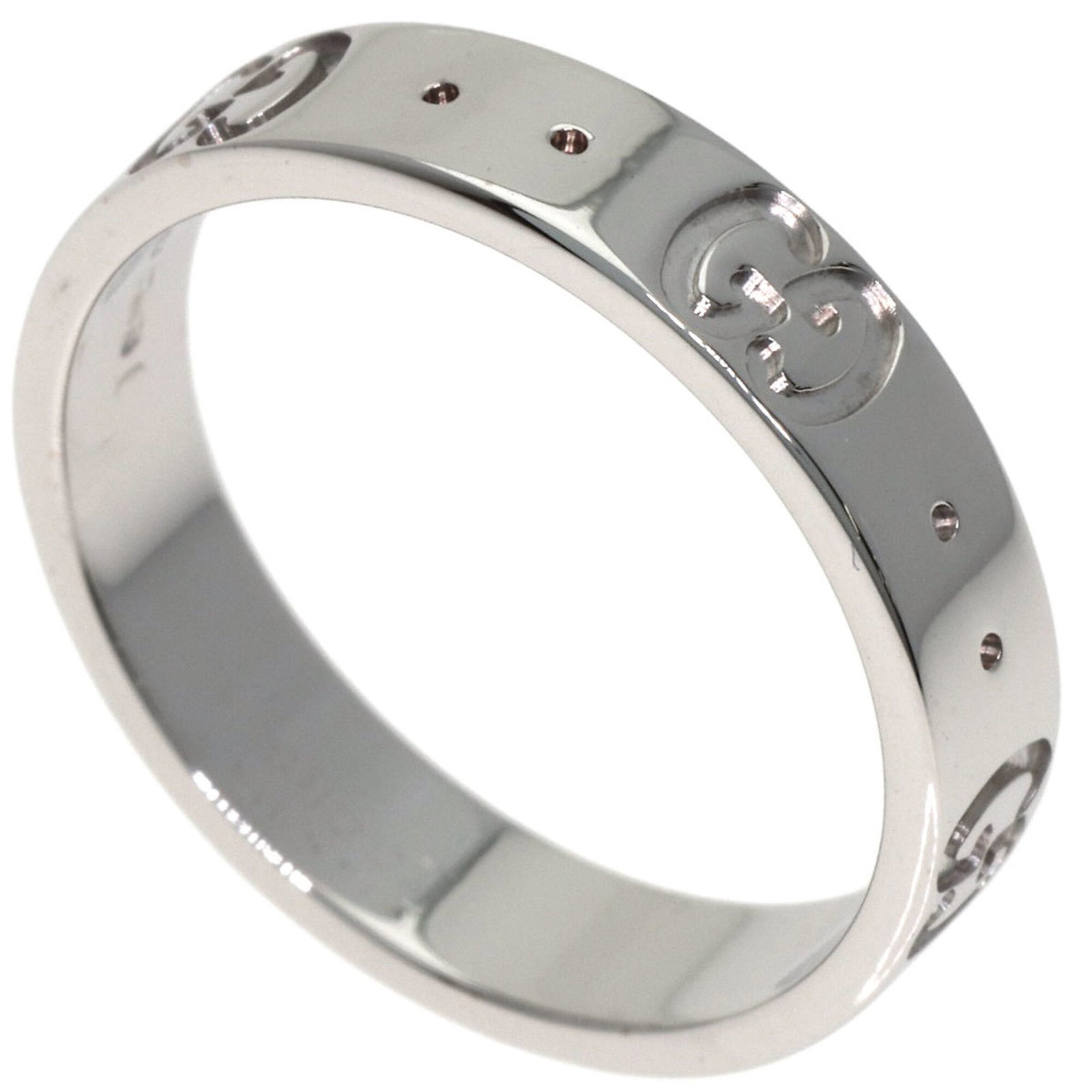 White Gold 18K Band Ring Gucci: White Gold 18K Band Ring Gucci White Gold 18K Band Ring Gucci. This used band ring features white gold (18K) construction, with a width of 3.9mm and weight of 3.3g. The ring bears some signs of usage,