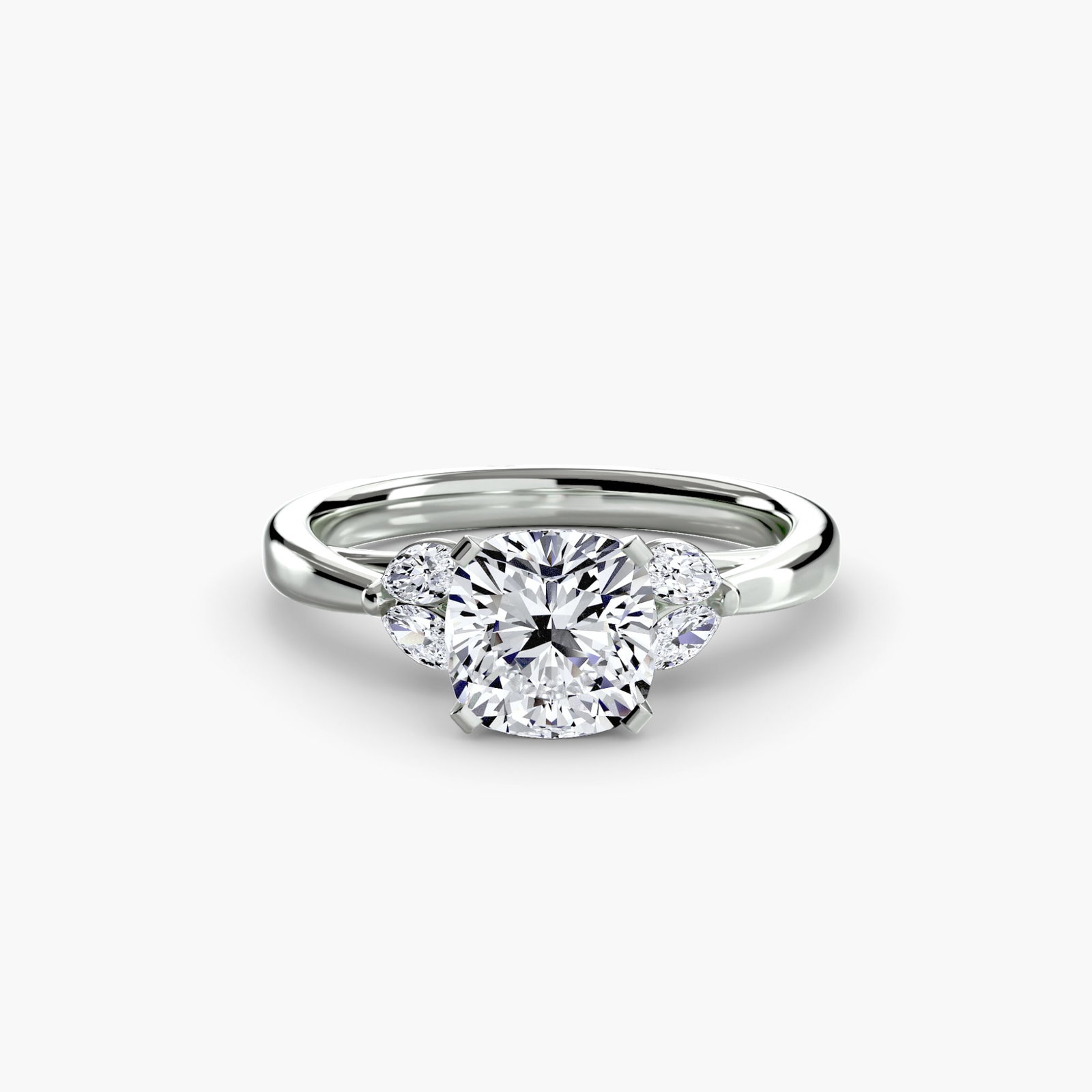 Side Stone Cushion 950 Platinum Ring Setting - 2
