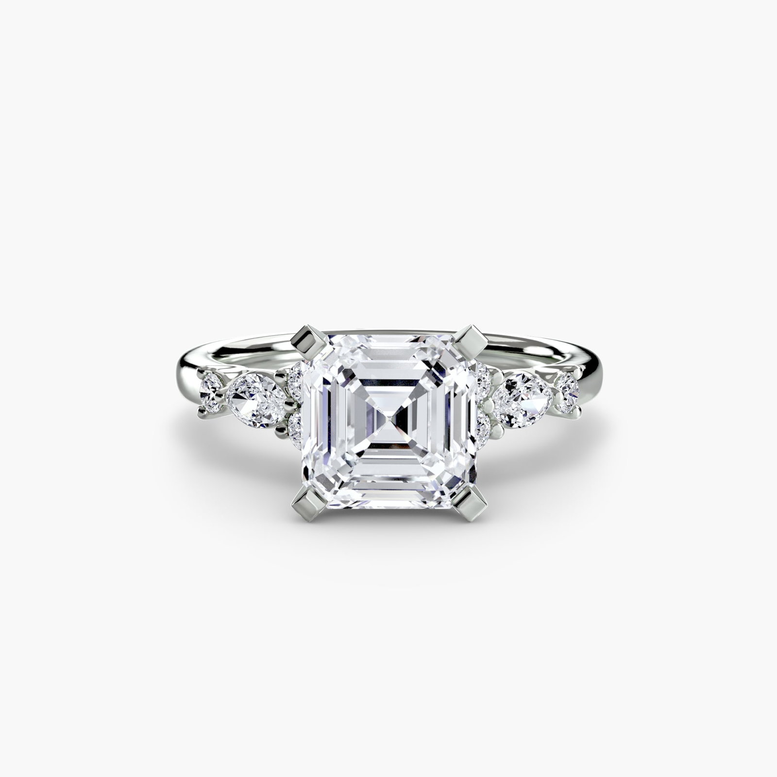 Side Stone Asscher 950 Platinum Ring Setting - 2