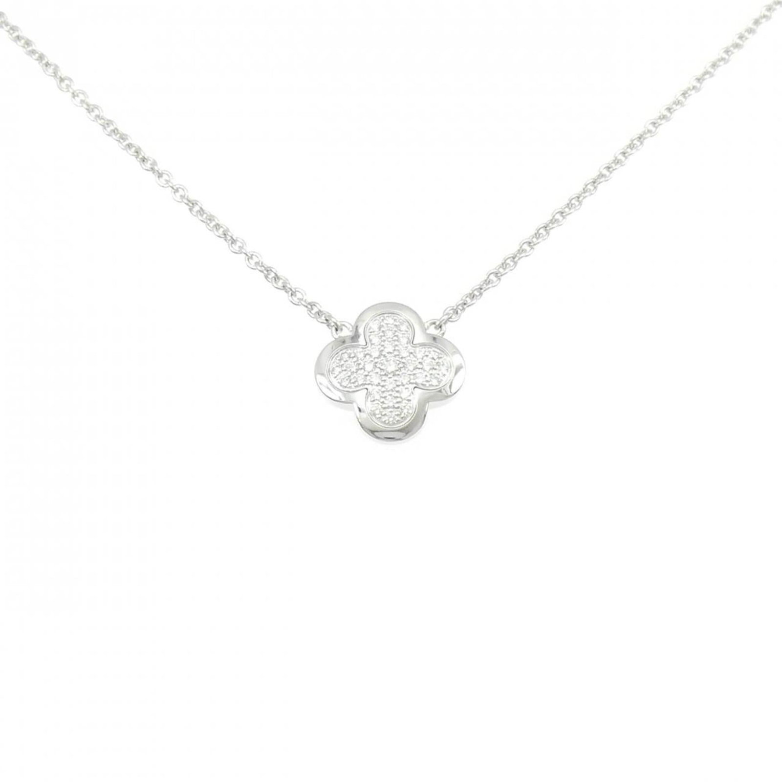 Arpels Cleef Van Alhambra Necklace: Arpels Cleef Van Alhambra Necklace Van Cleef & Arpels' iconic Cleef Van Alhambra Necklace boasts a stunning white gold (18K) pendant adorned with a diamond, set against a sleek backdrop. This elegant 