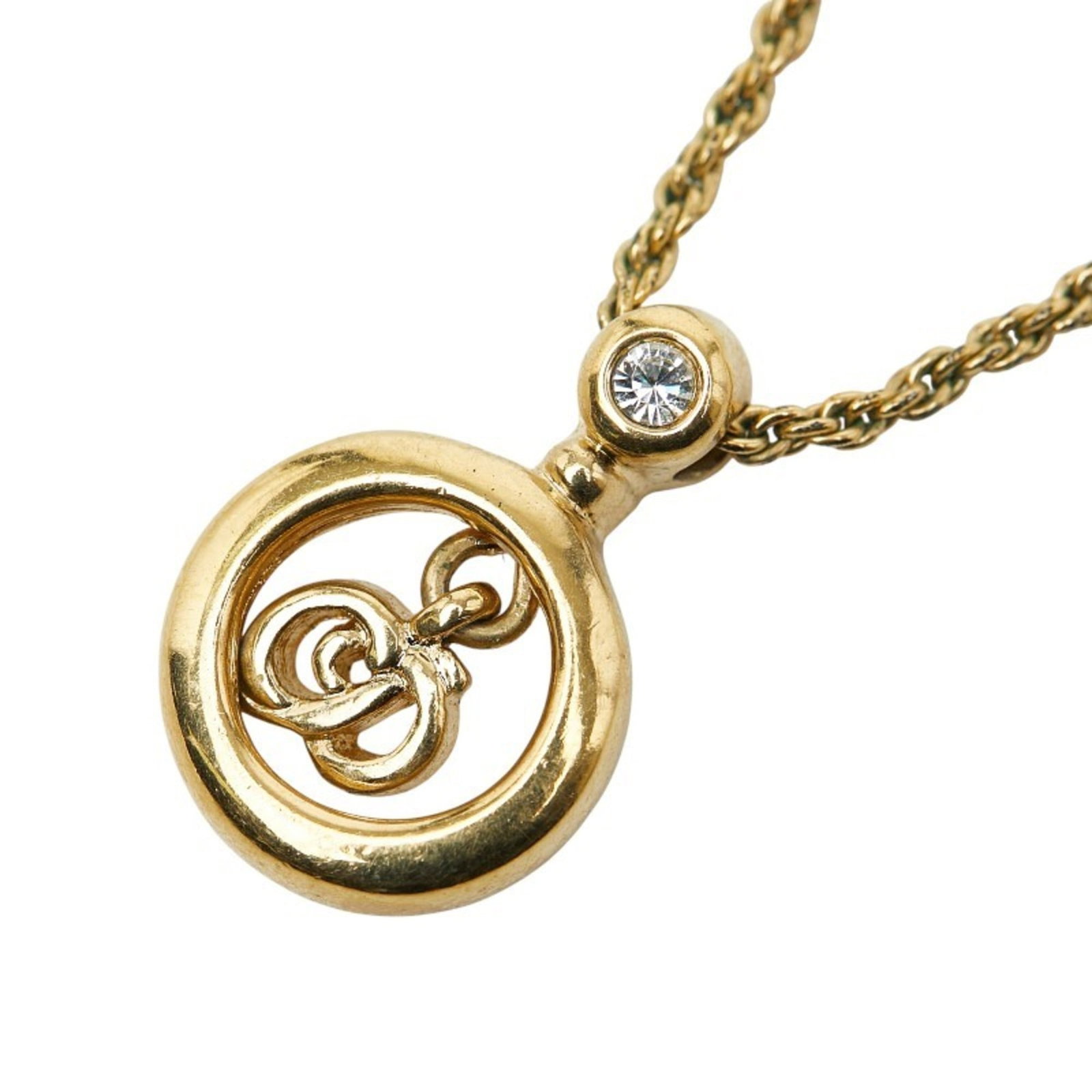 Christian Dior 1P Diamond Necklace Gold Plated Women'S: Christian Dior 1P Diamond Necklace Gold Plated Women'S Gold Plated Diamond Necklace from Christian Dior, featuring a 20.9mm x 13.8mm diamond pendant set against a gold plated chain with a 43cm circumf
