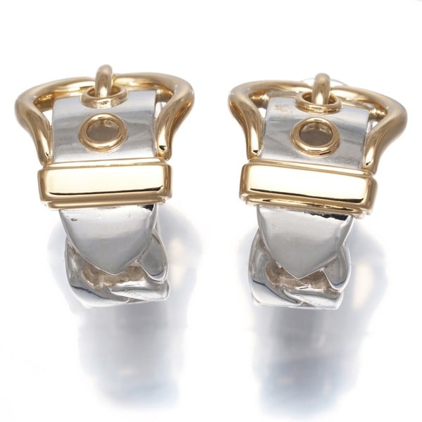 Sterling Silver Boucle Earrings 18K Hoop Hermes Sellier: Sterling Silver Boucle Earrings 18K Hoop Hermes Sellier Sterling silver boucle earrings in 18k yellow gold metal, featuring the iconic Hermes Sellier design. These elegant hoop earrings are crafted fr
