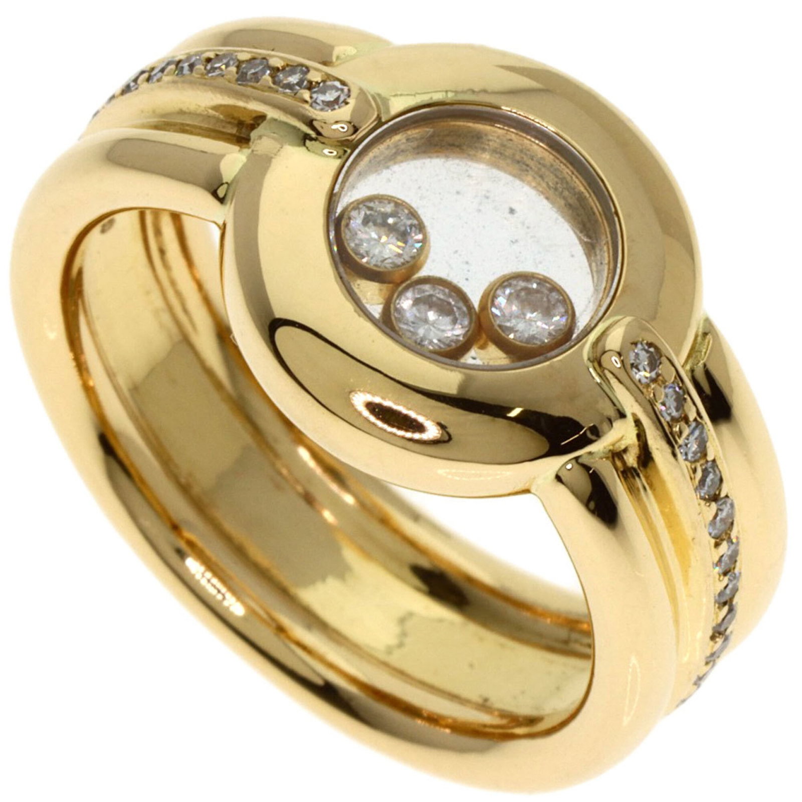 Chopard Band Ring Yellow Gold (18K): Chopard Band Ring Yellow Gold (18K) Chopard's iconic band ring design shines in this stunning yellow gold (18K) piece, adorned with a diamond stone. A like-new condition ensures this beautiful item