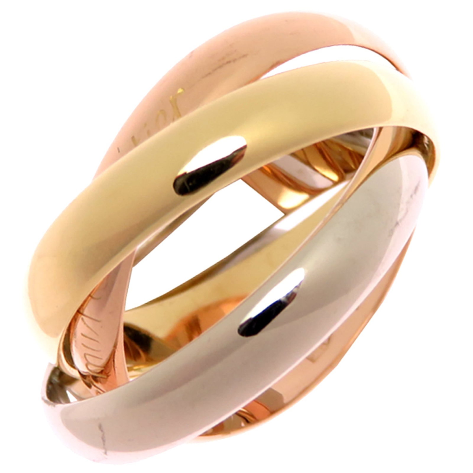 Cartier Pink 18k White 18k Yellow Gold Ring Band: Cartier Pink 18k White 18k Yellow Gold Ring Band Pink Gold (18K) and White Gold (18K) blend in this elegant Cartier ring band, featuring 18k Yellow Gold accents. A few traces of usage are visible,