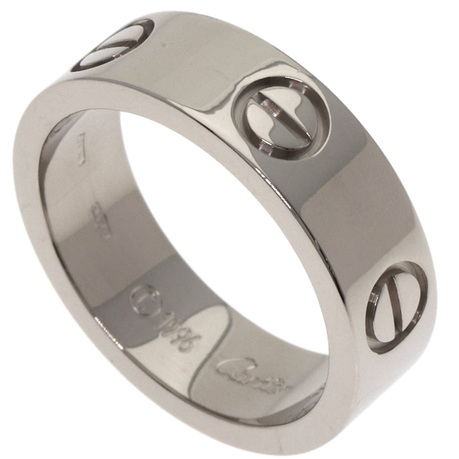 White Gold Cartier Band Ring 18K: White Gold Cartier Band Ring 18K 18K White Gold Cartier Band Ring for Women, Us Size 6. A few traces of usage are visible, with some minor scratches and dirt present, but overall in very good conditio