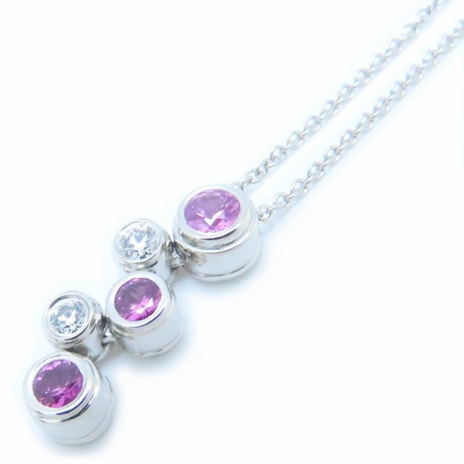 Tiffany&Co. Tiffany Bubble Necklace Pink Sapphire Diamond Pt950 Platinum 293943: Tiffany&Co. Tiffany Bubble Necklace Pink Sapphire Diamond Pt950 Platinum 293943 Tiffany&Co. Tiffany Bubble Necklace in platinum, featuring pink sapphire and diamond accents, boasts elegant design with