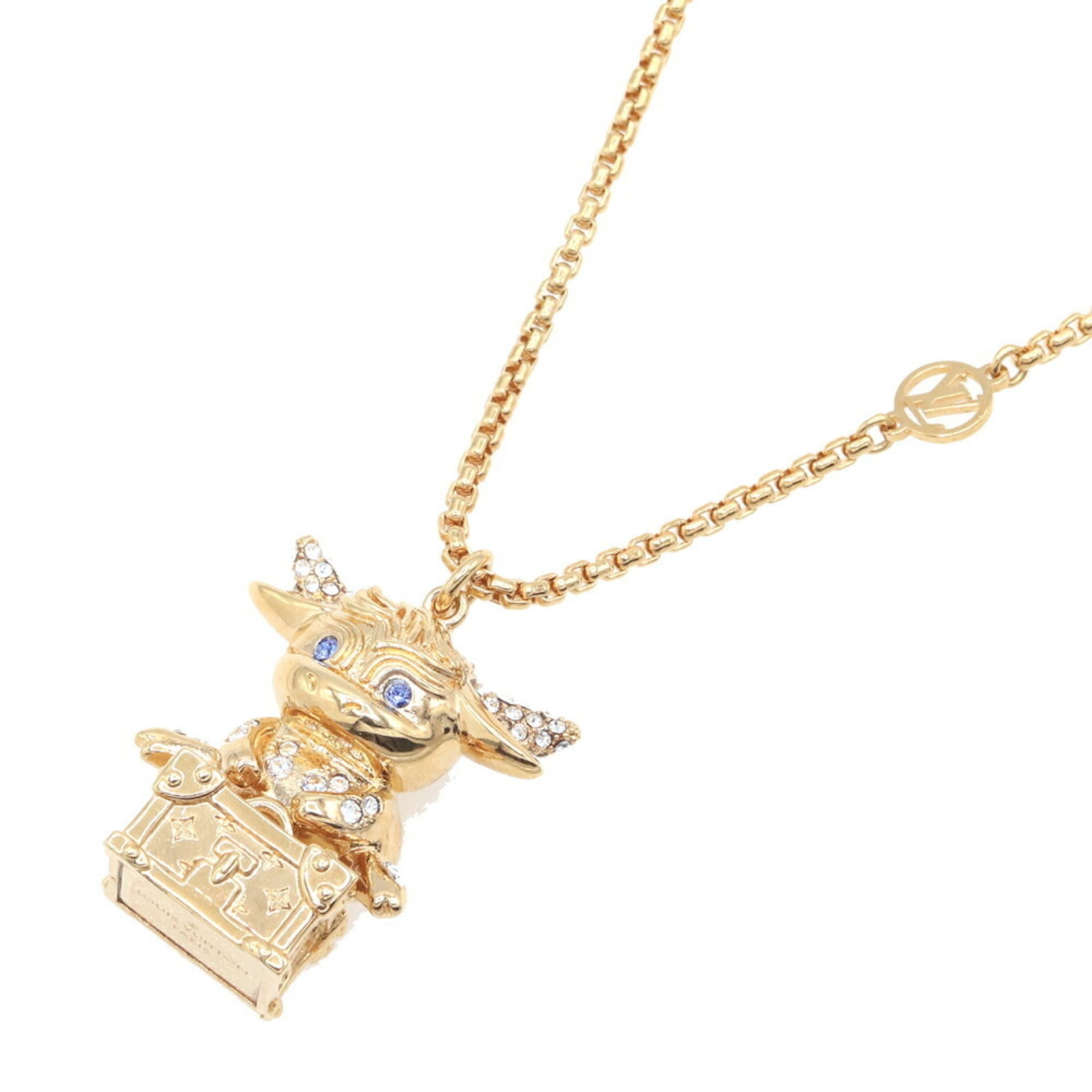 Louis Vuitton Necklace Long Chain M80271 Gold Metal Rhinestone Pendant Women's Louis Vuitton: Louis Vuitton Necklace Long Chain M80271 Gold Metal Rhinestone Pendant Women's Louis Vuitton Gold Metal Rhinestone Pendant on Long Chain. This Louis Vuitton necklace features a gold metal rhinestone p